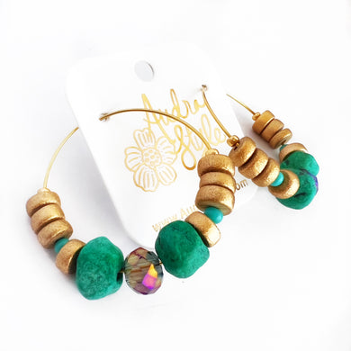 Beaded Hoop Earring - Kelly Green and Glass Beads