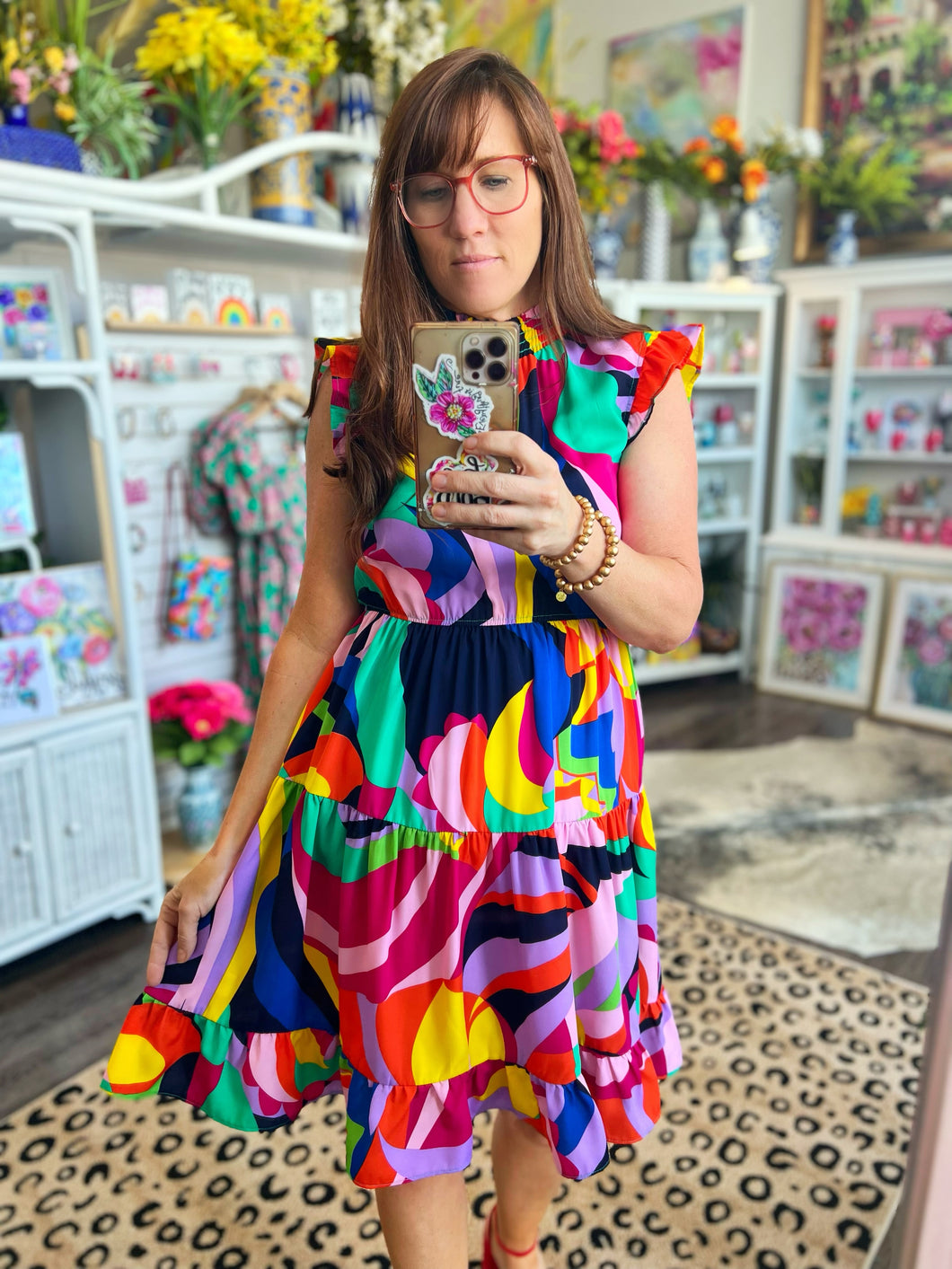 Multicolored Tiered Ruffle Sleeve Mini Dress