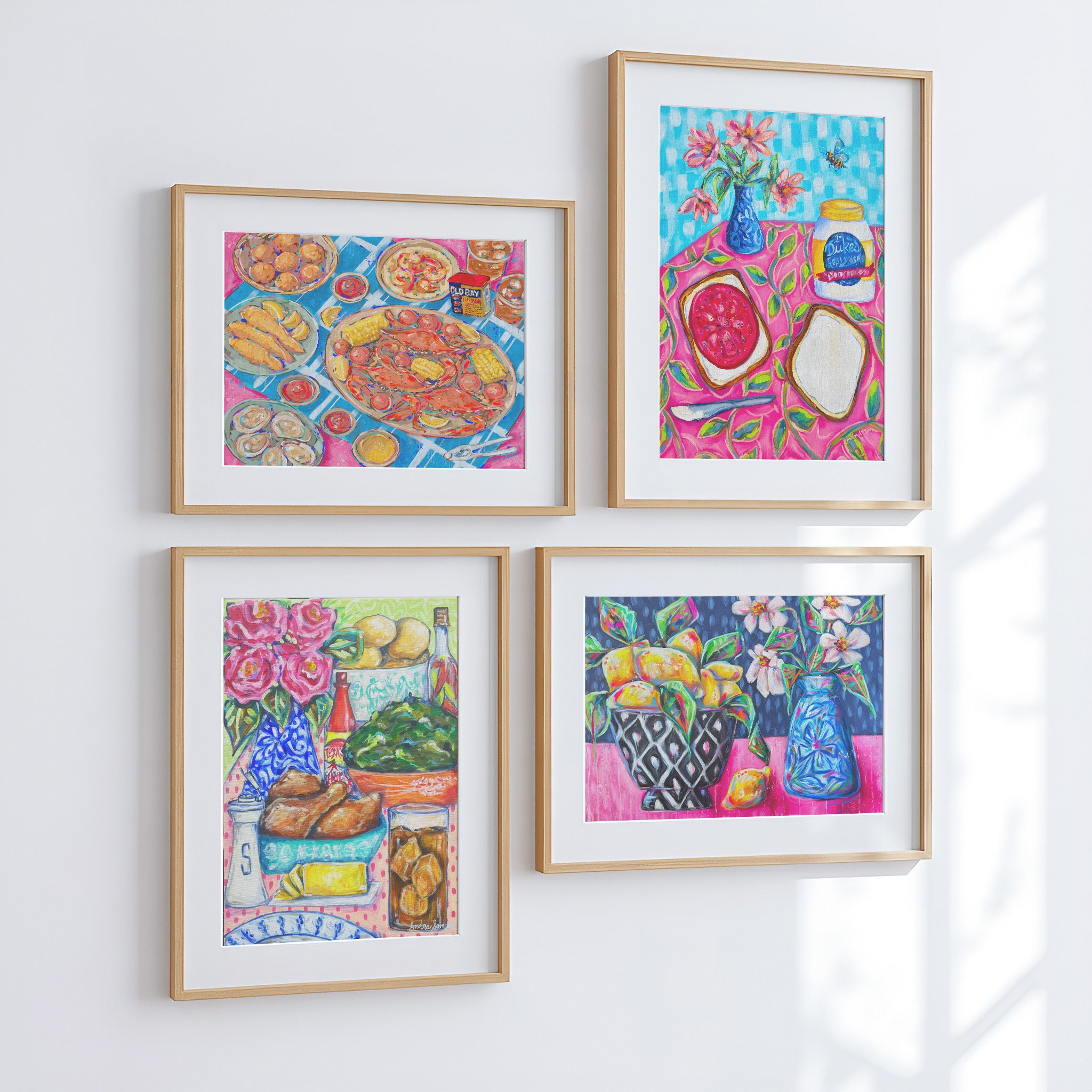 Seafood Dinner Art Print on Paper or Canvas - Maximalist Coastal Beach Nautical Kitchen Art Poster