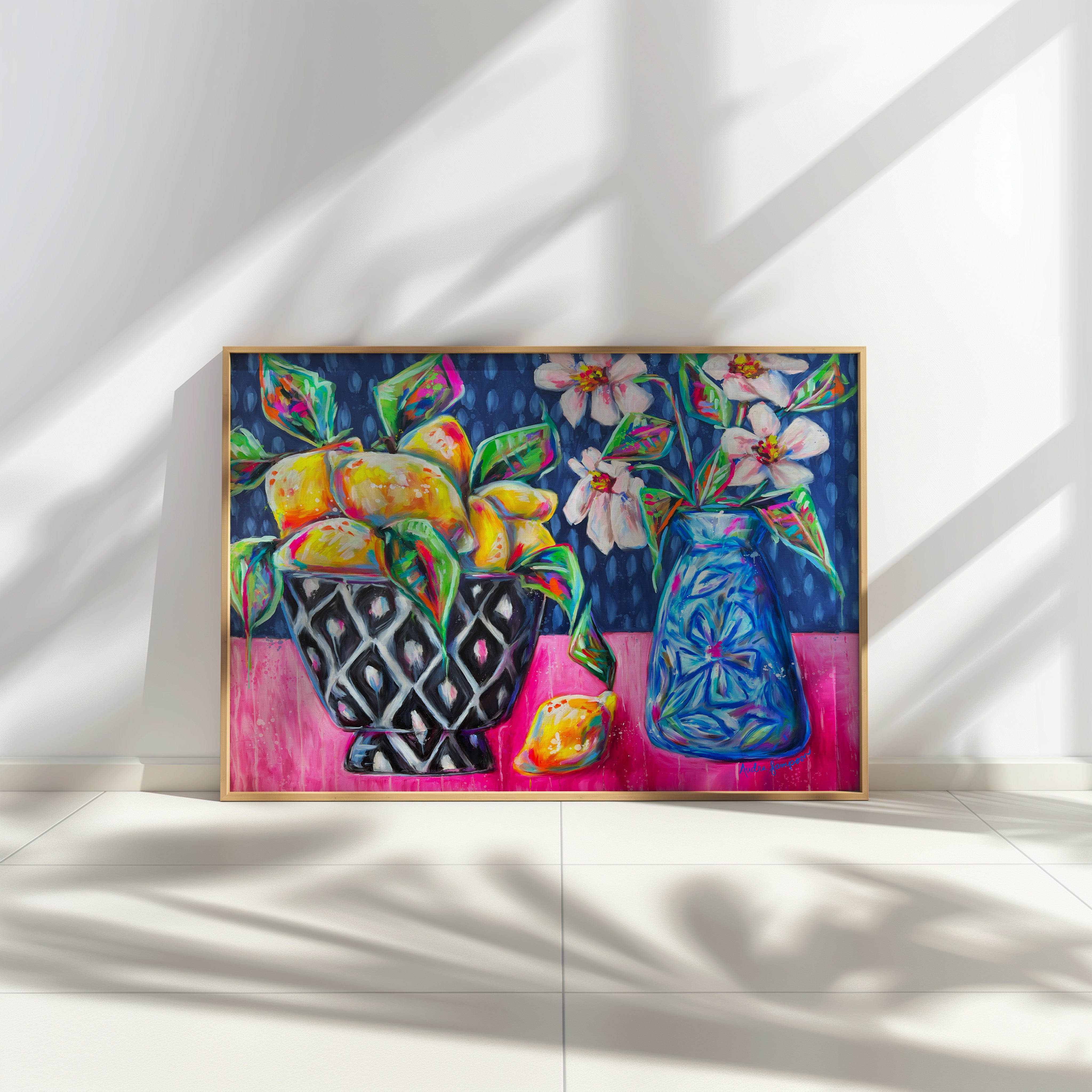 Lemon Still Life Print on Paper or Canvas - Colorful Wall Decor, Kitchen Poster, Maximalist Art