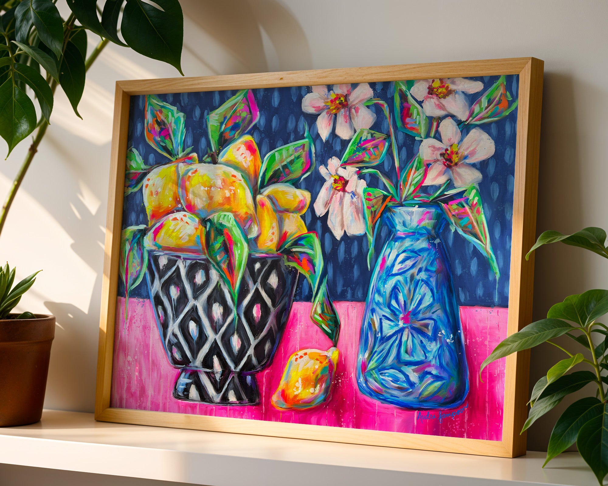 Lemon Still Life Print on Paper or Canvas - Colorful Wall Decor, Kitchen Poster, Maximalist Art