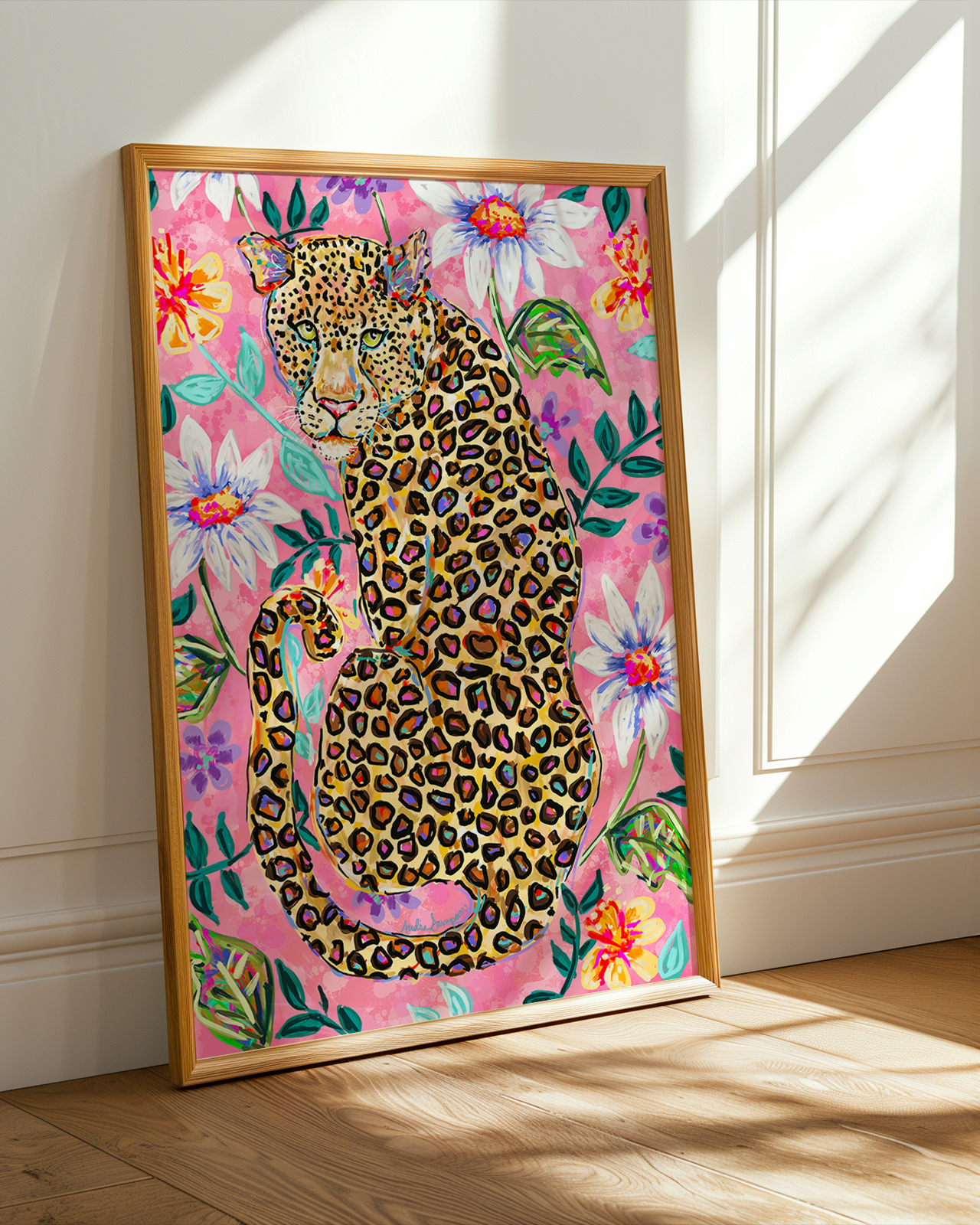 Leopard Floral Background Dopamine Decor Art Print