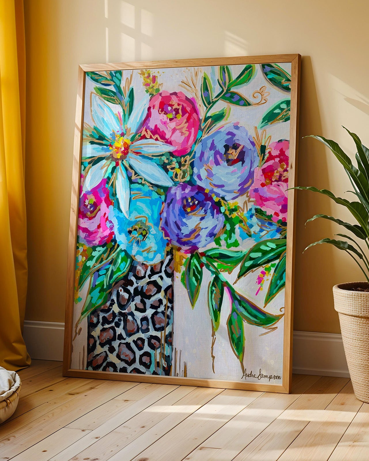 Leopard Vase Floral Art Print on Paper or Canvas - Maximalist Decor, Colorful Floral Art Poster