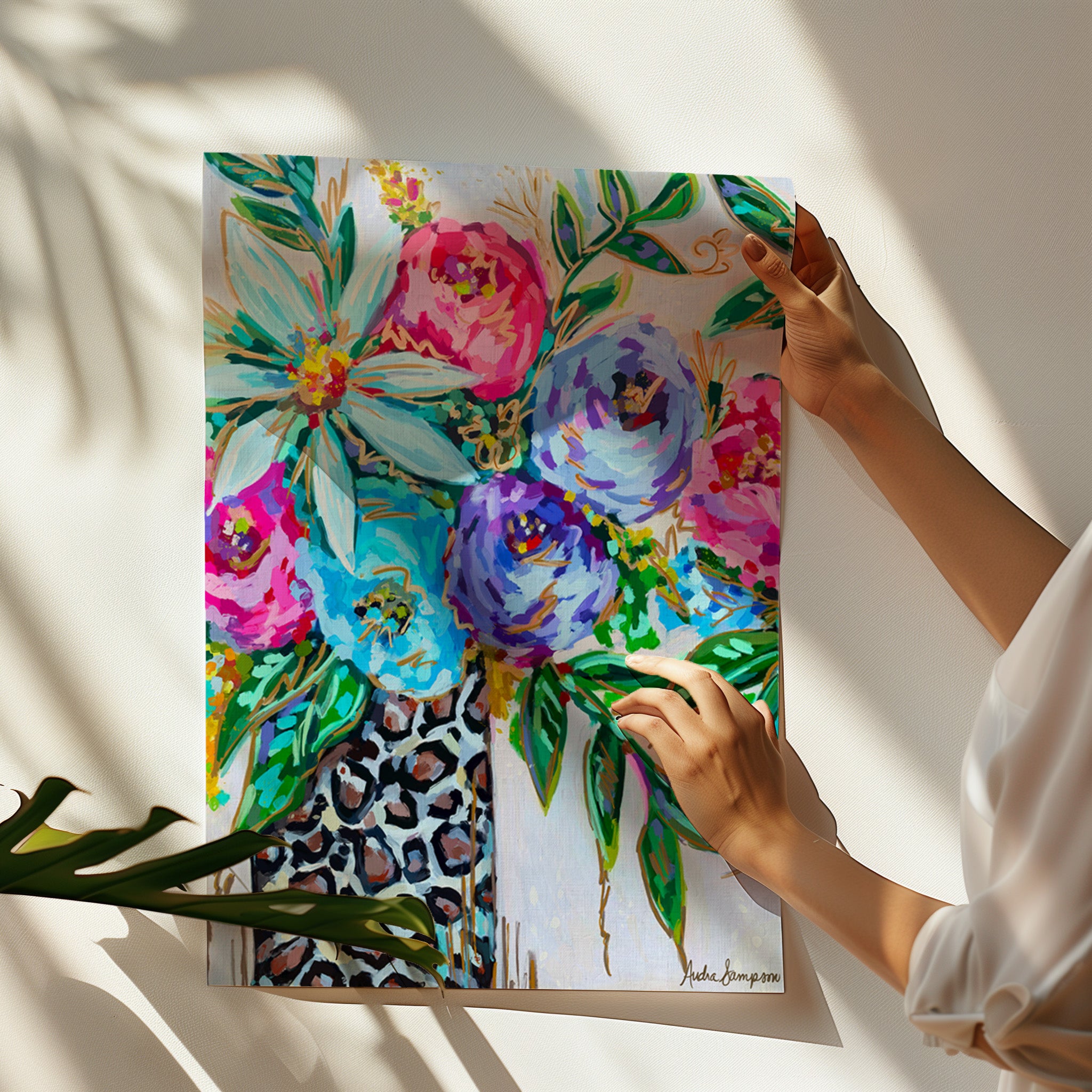 Leopard Vase Floral Art Print on Paper or Canvas - Maximalist Decor, Colorful Floral Art Poster