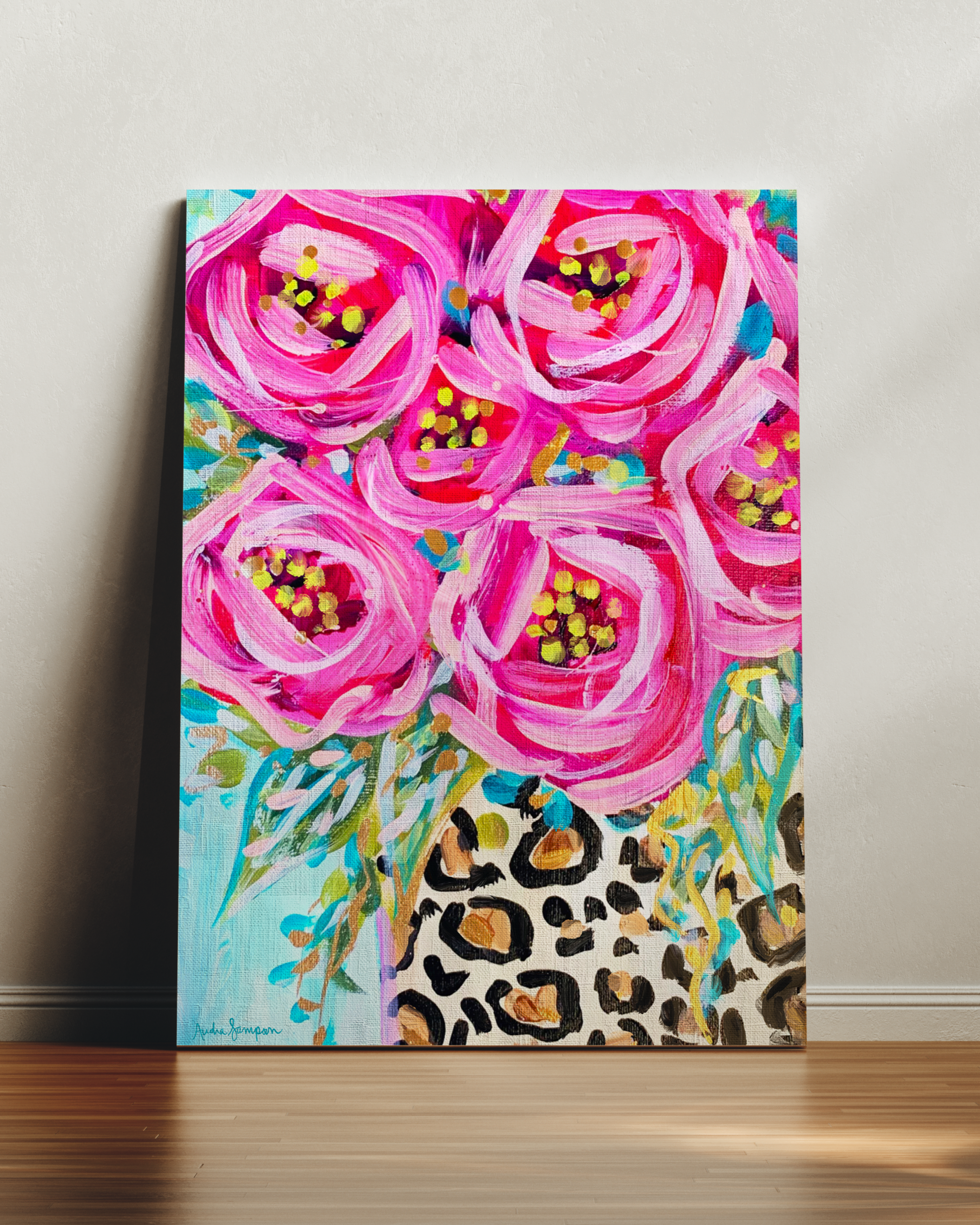 Leopard Rose Bouquet Art Print on Paper or Canvas - Maximalist Decor, Colorful Wall Poster, Pink Decor