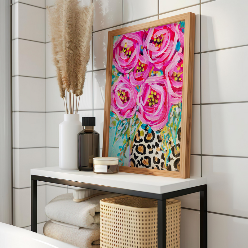 Leopard Rose Bouquet Art Print | Blue | Audra Style