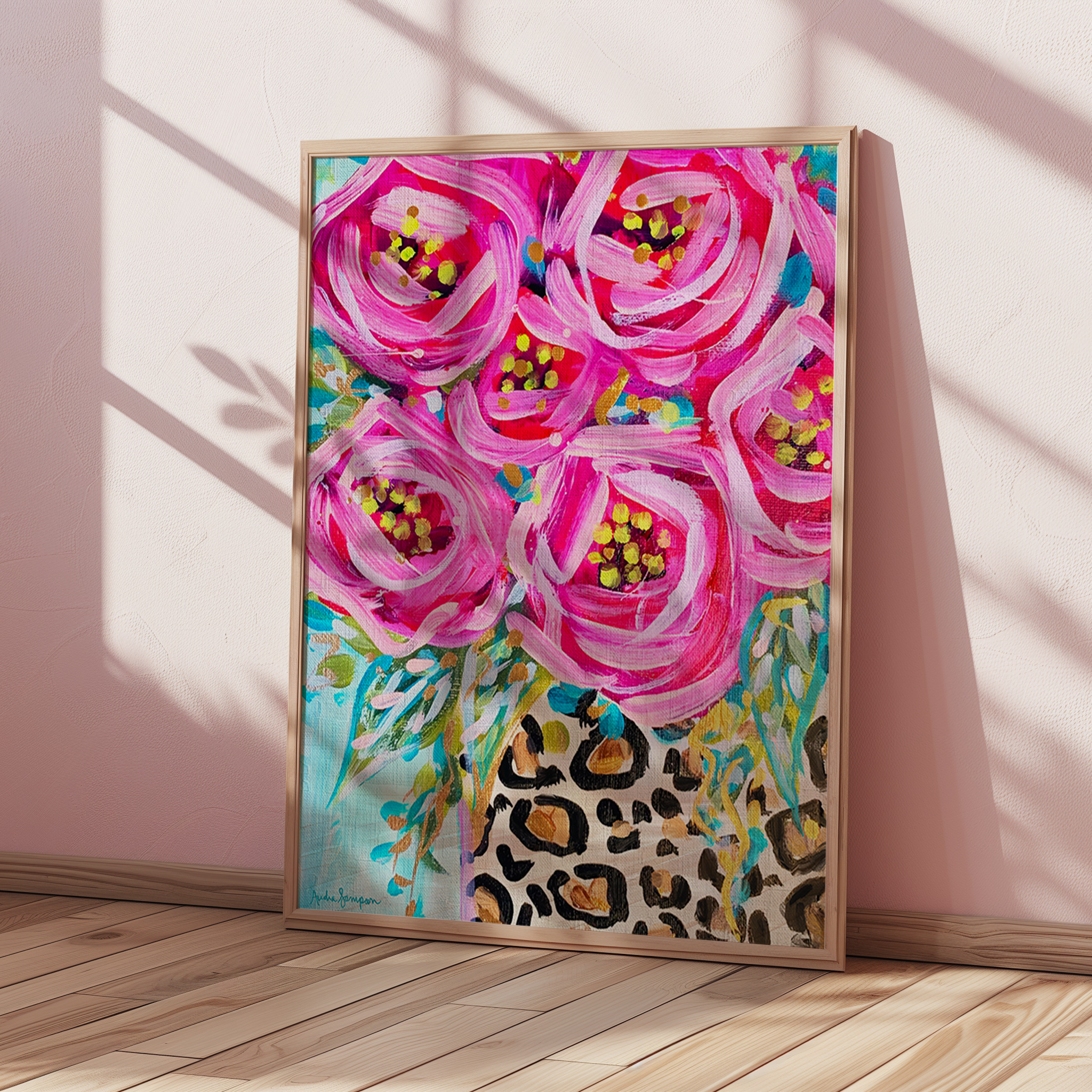 Leopard Rose Bouquet Art Print on Paper or Canvas - Maximalist Decor, Colorful Wall Poster, Pink Decor