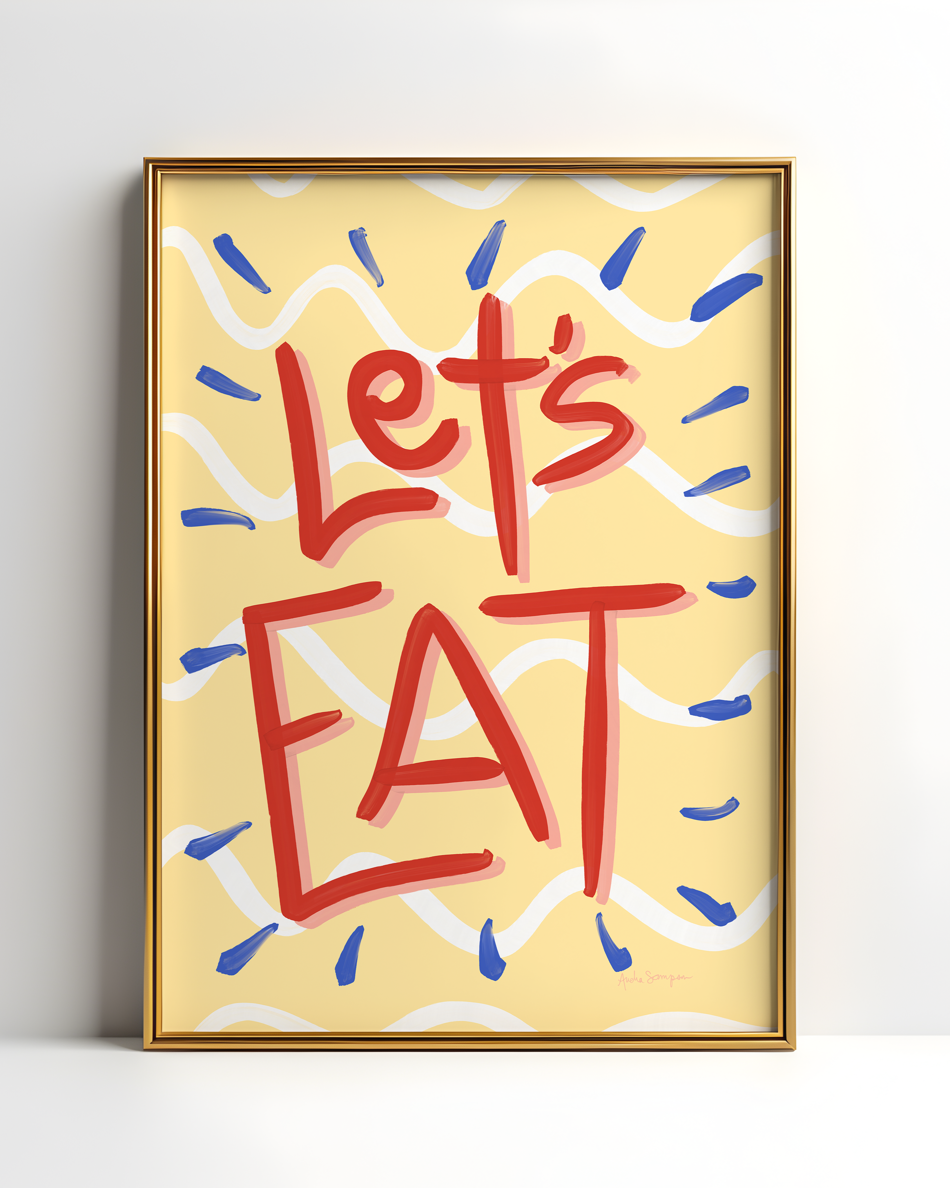 Let's Eat Wall Art, Typography, Dopamine Decor, Colorful Kitchen Poster, Retro Food Art Prints