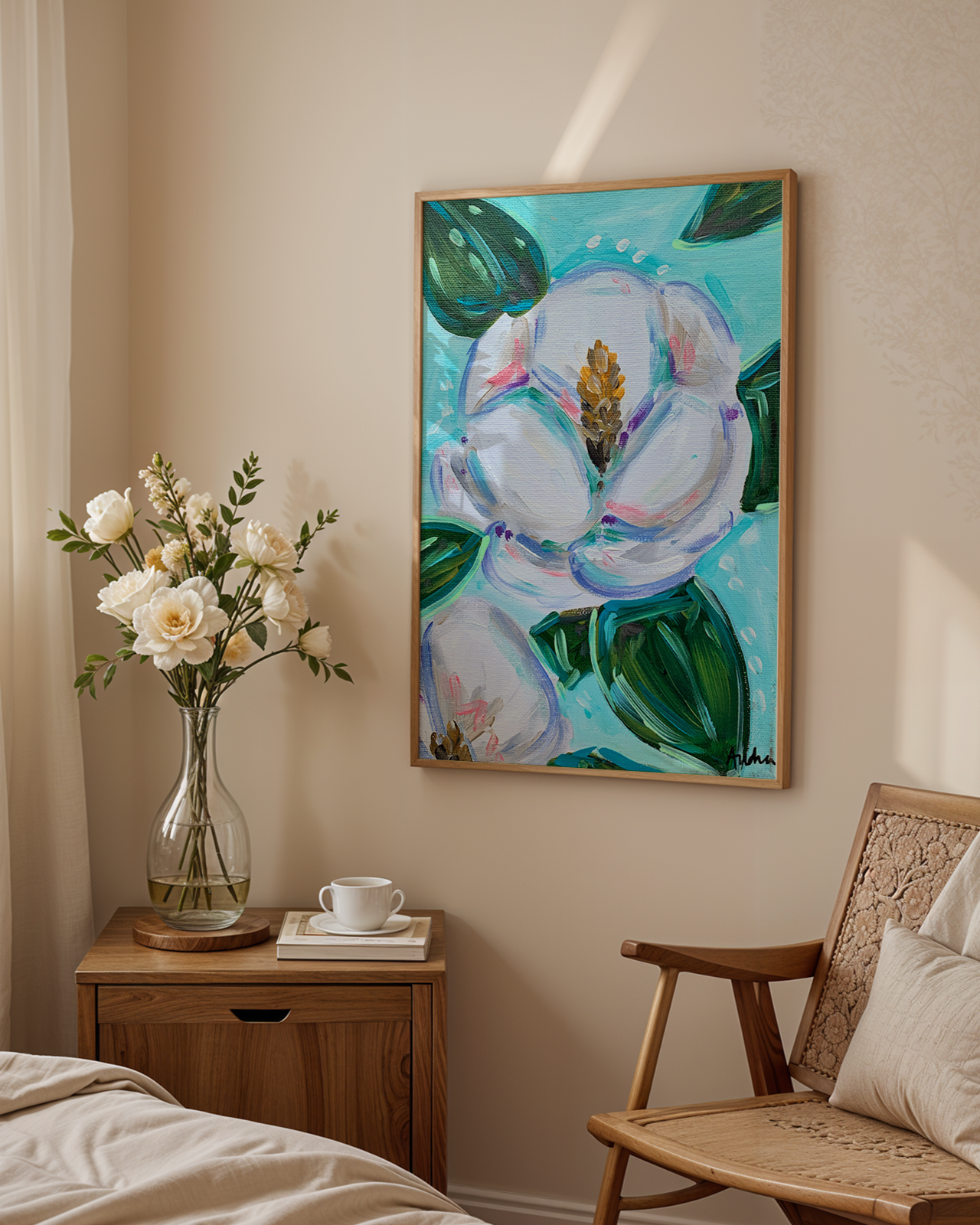 Magnolia Art Print on Paper or Canvas - Floral Wall Decor, Southern Art Print, Pretty Poster