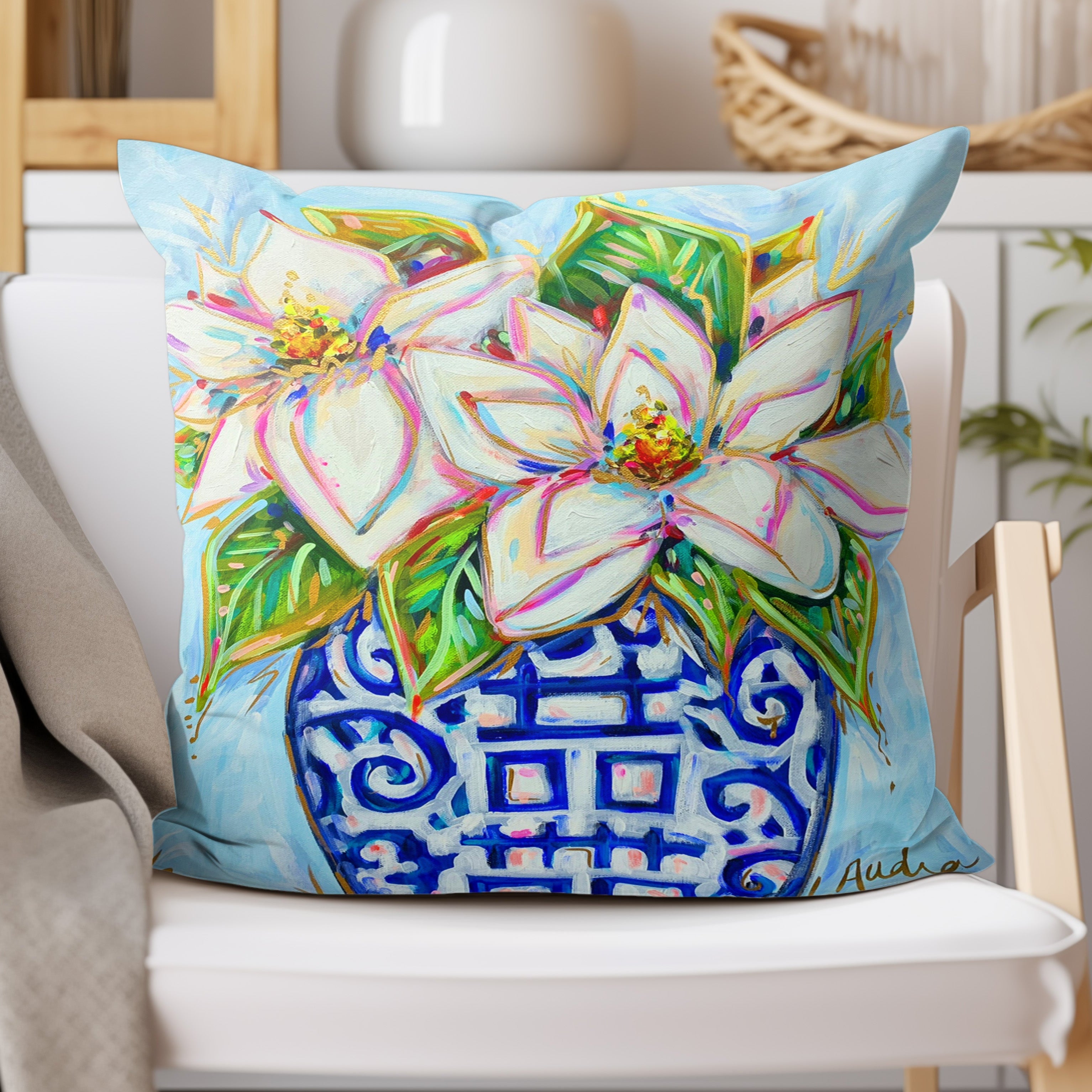 Magnolia Ginger Jar Throw Pillow