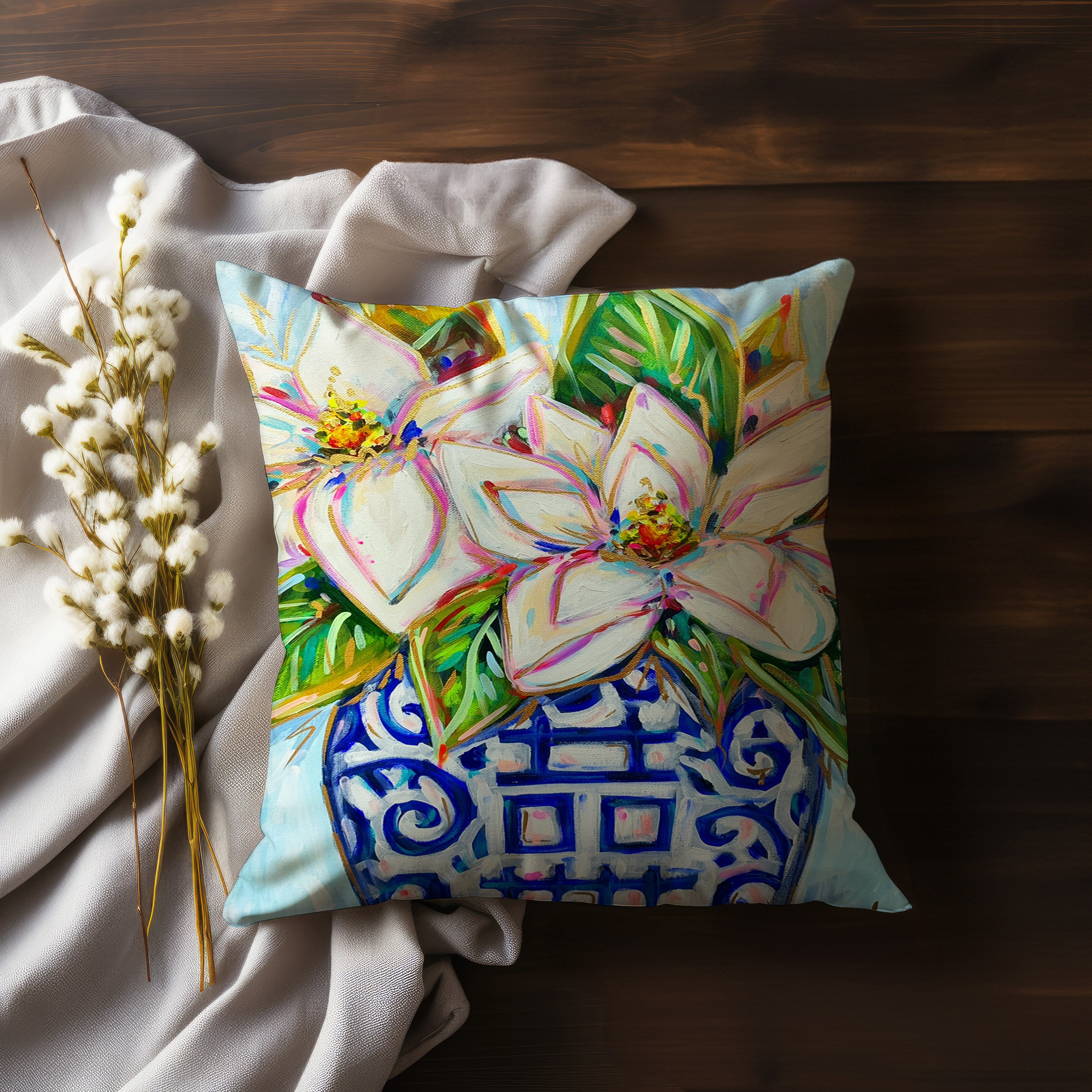 Magnolia Ginger Jar Throw Pillow