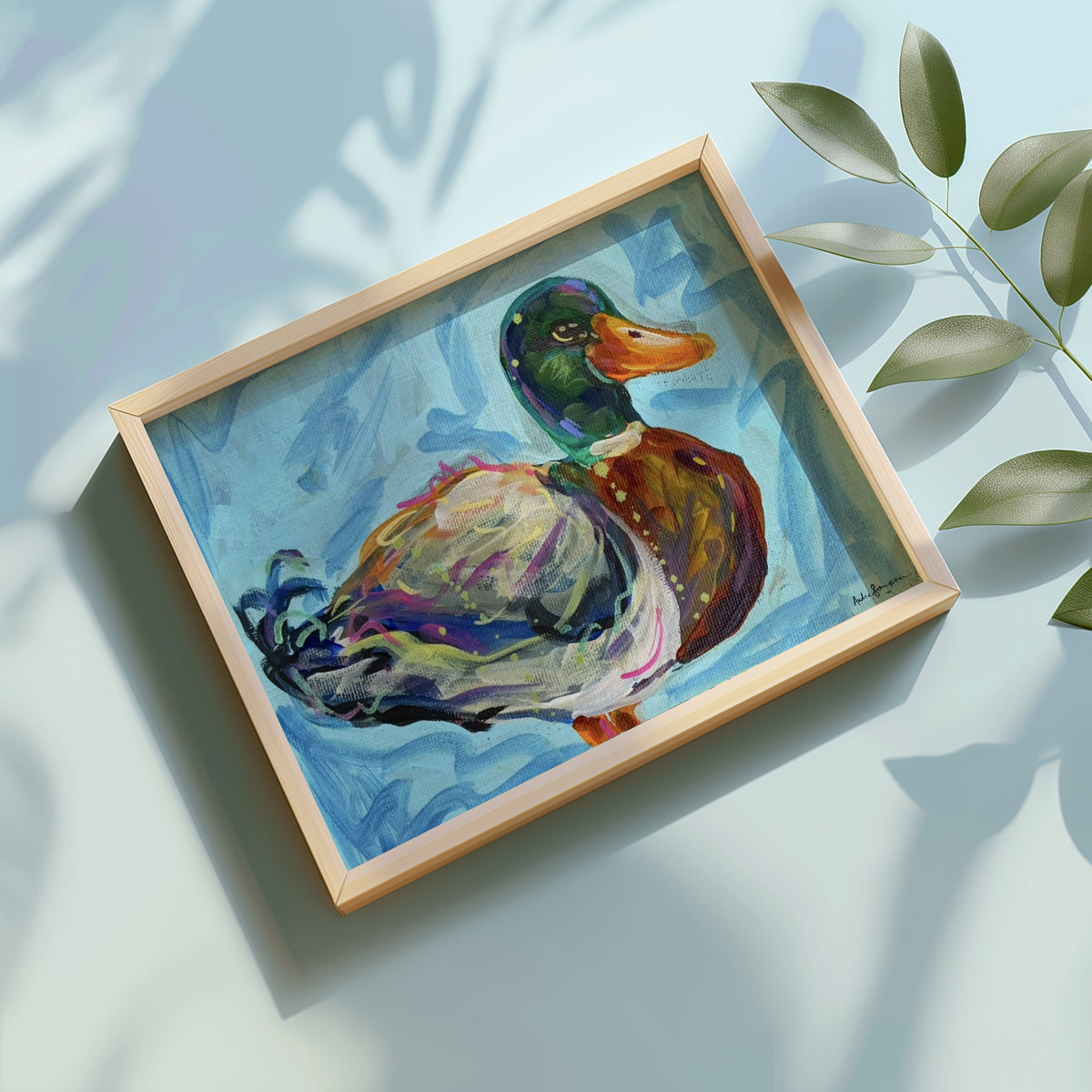 Mallard Duck Art Print on Paper or Canvas - Coastal Wetlands Colorful Decor Wall Poster