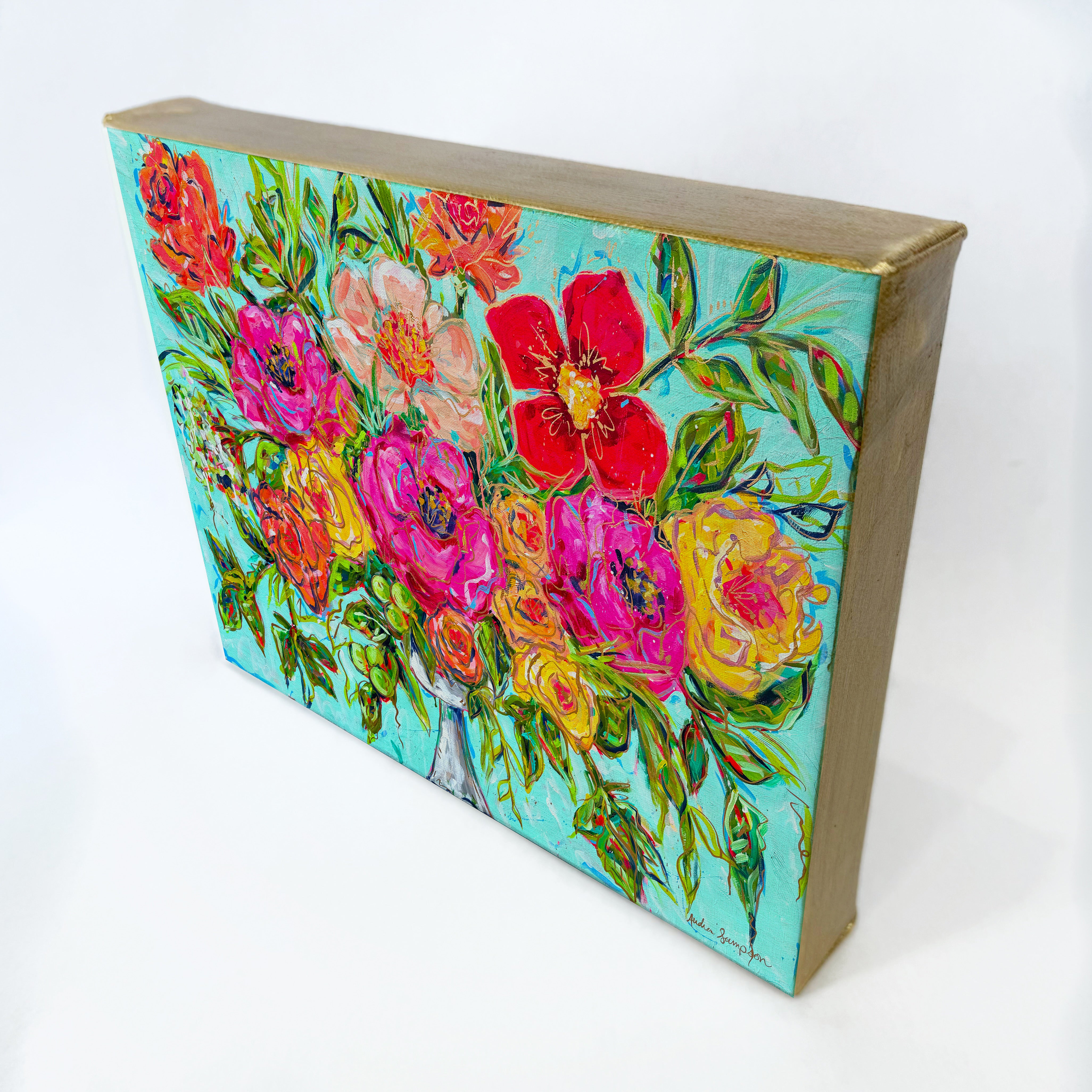 Milk Glass Floral Art Print on Paper or Canvas - Colorful Bouquet Decor, Maximalist Art Poster