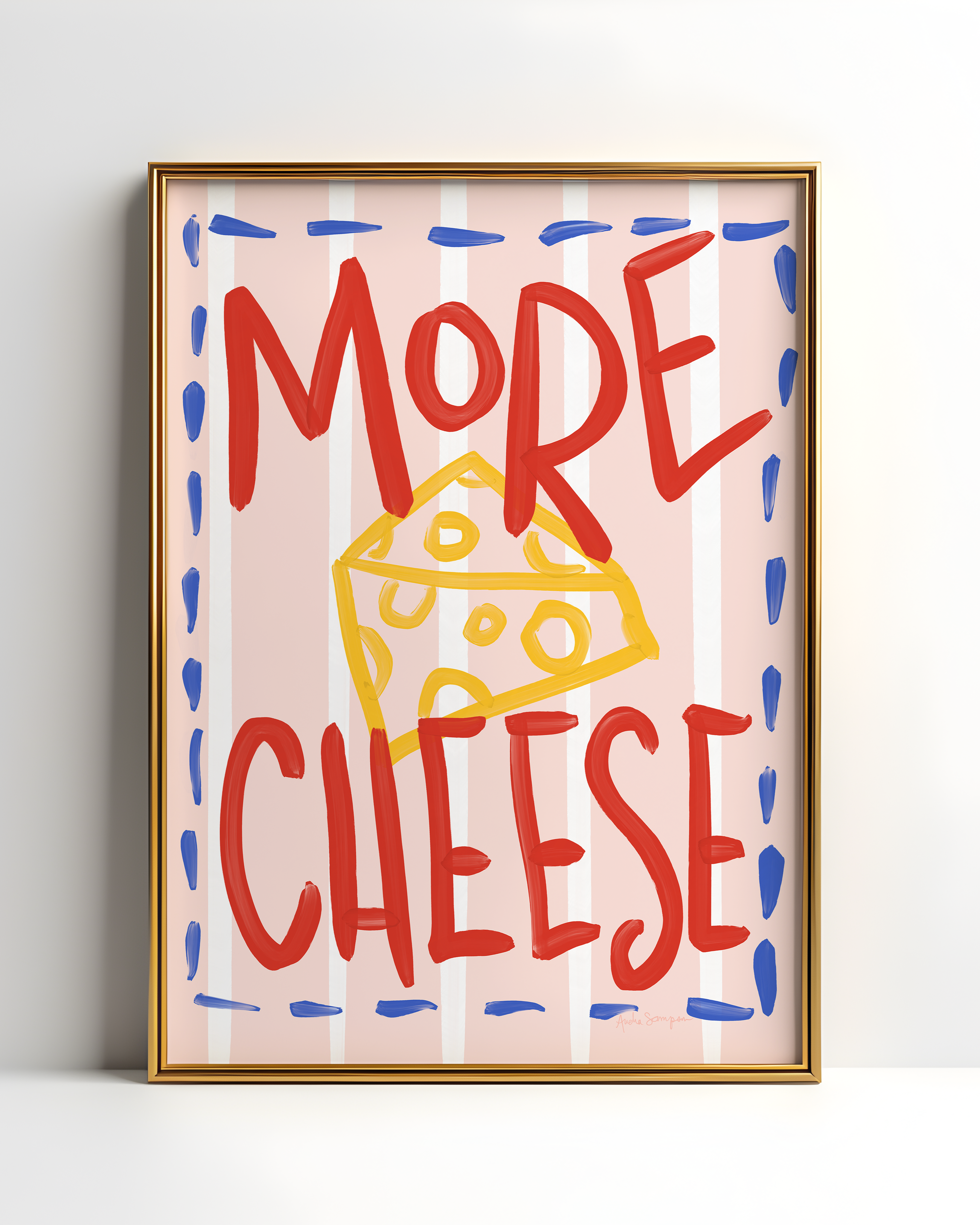 More Cheese Wall Art, Typography, Dopamine Decor, Colorful Kitchen Poster, Retro Food Art Prints