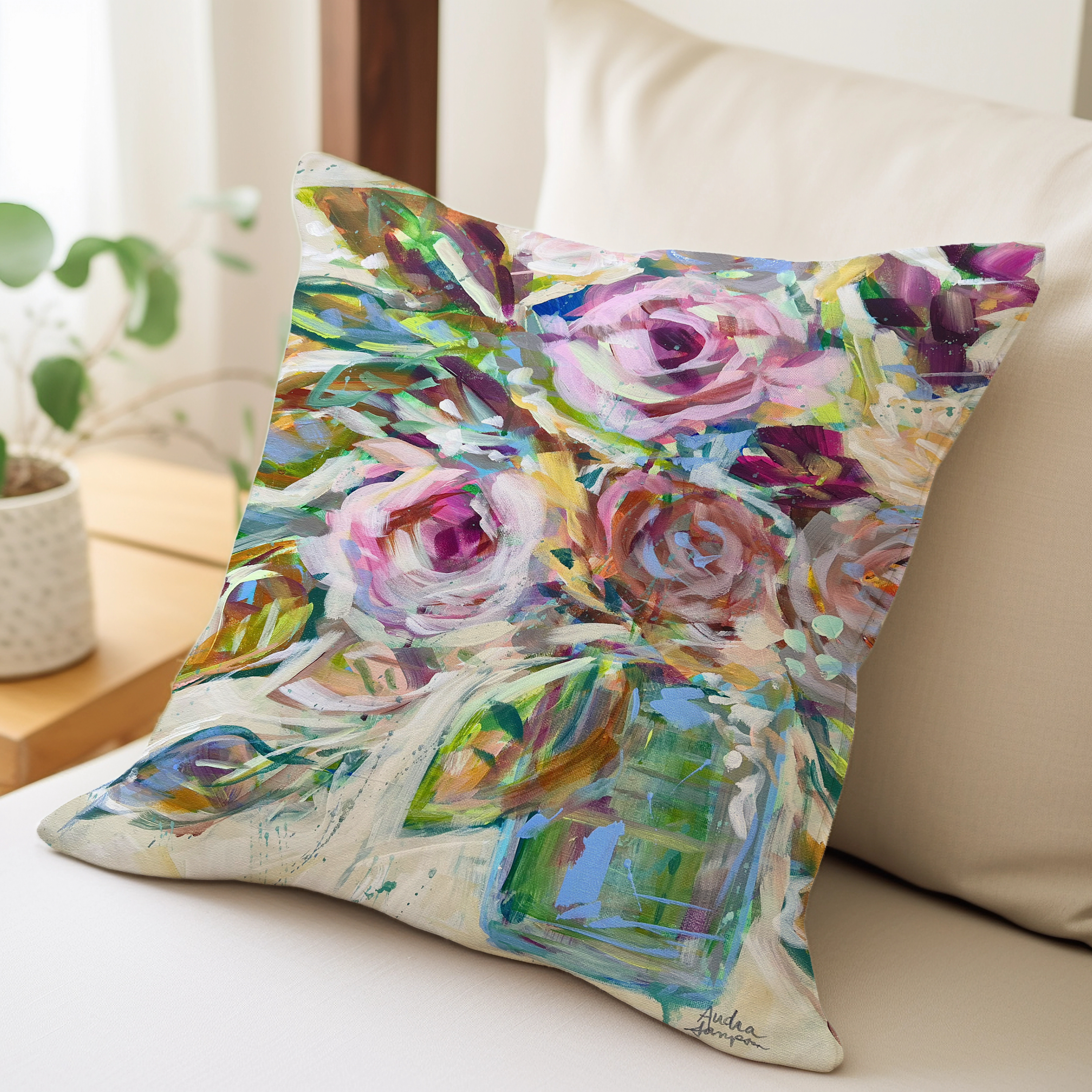 Muted Lavender Floral Throw Pillow