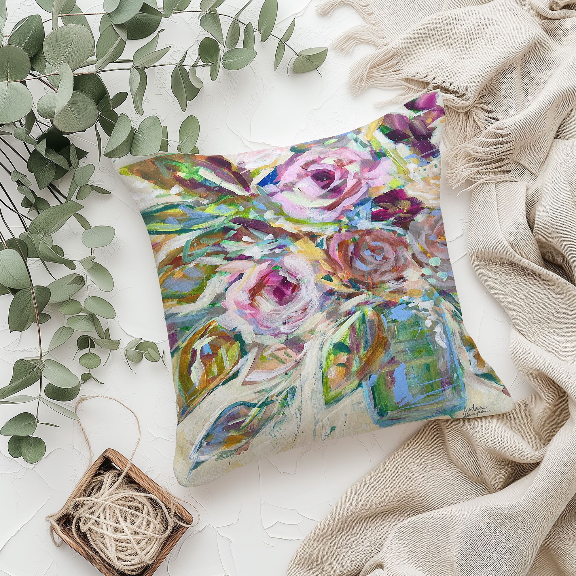 Muted Lavender Floral Throw Pillow