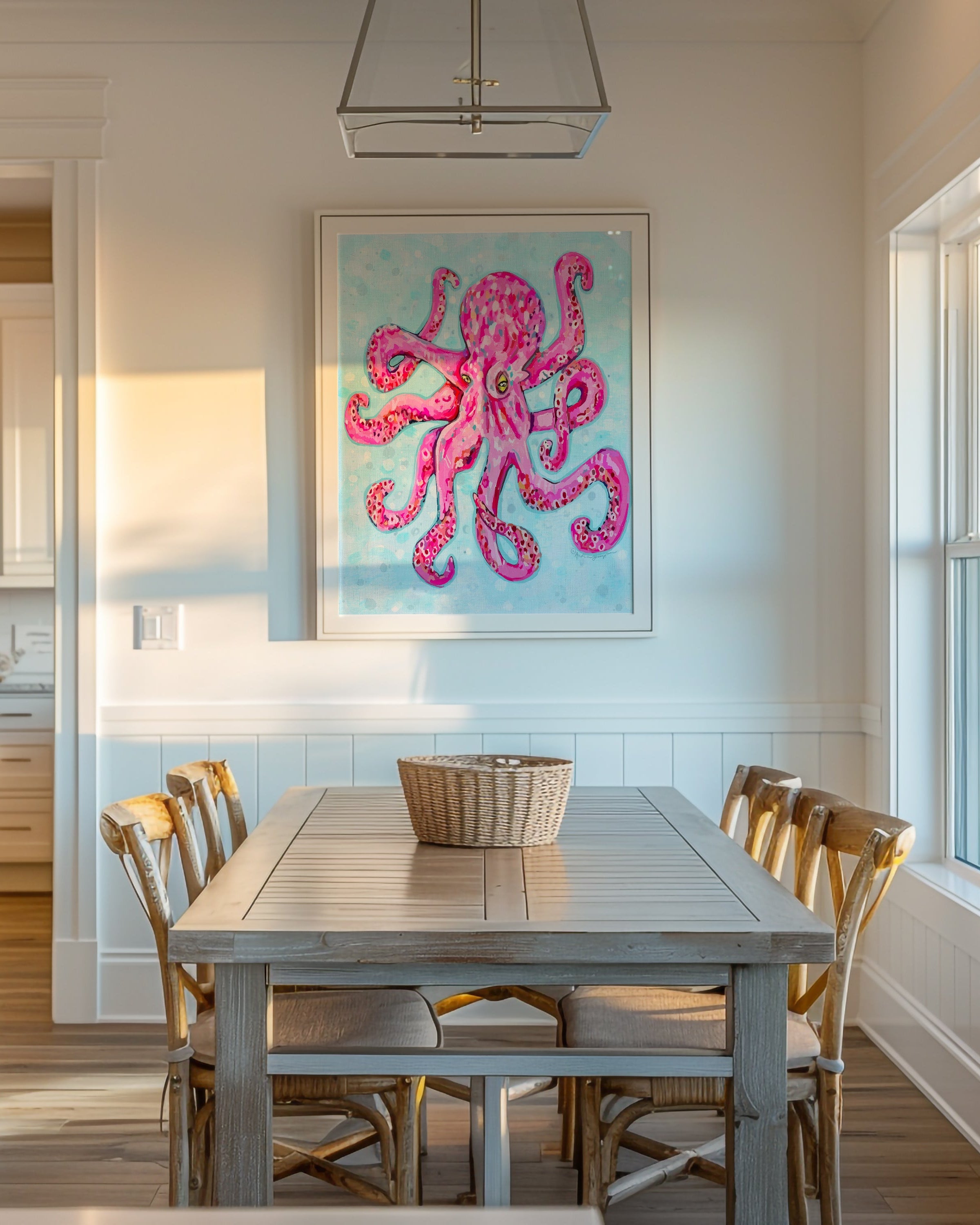 Octopus Art Print on Paper or Canvas - Coastal Wall Art, Nautical Beach Decor, Seafood Kitchen Poster