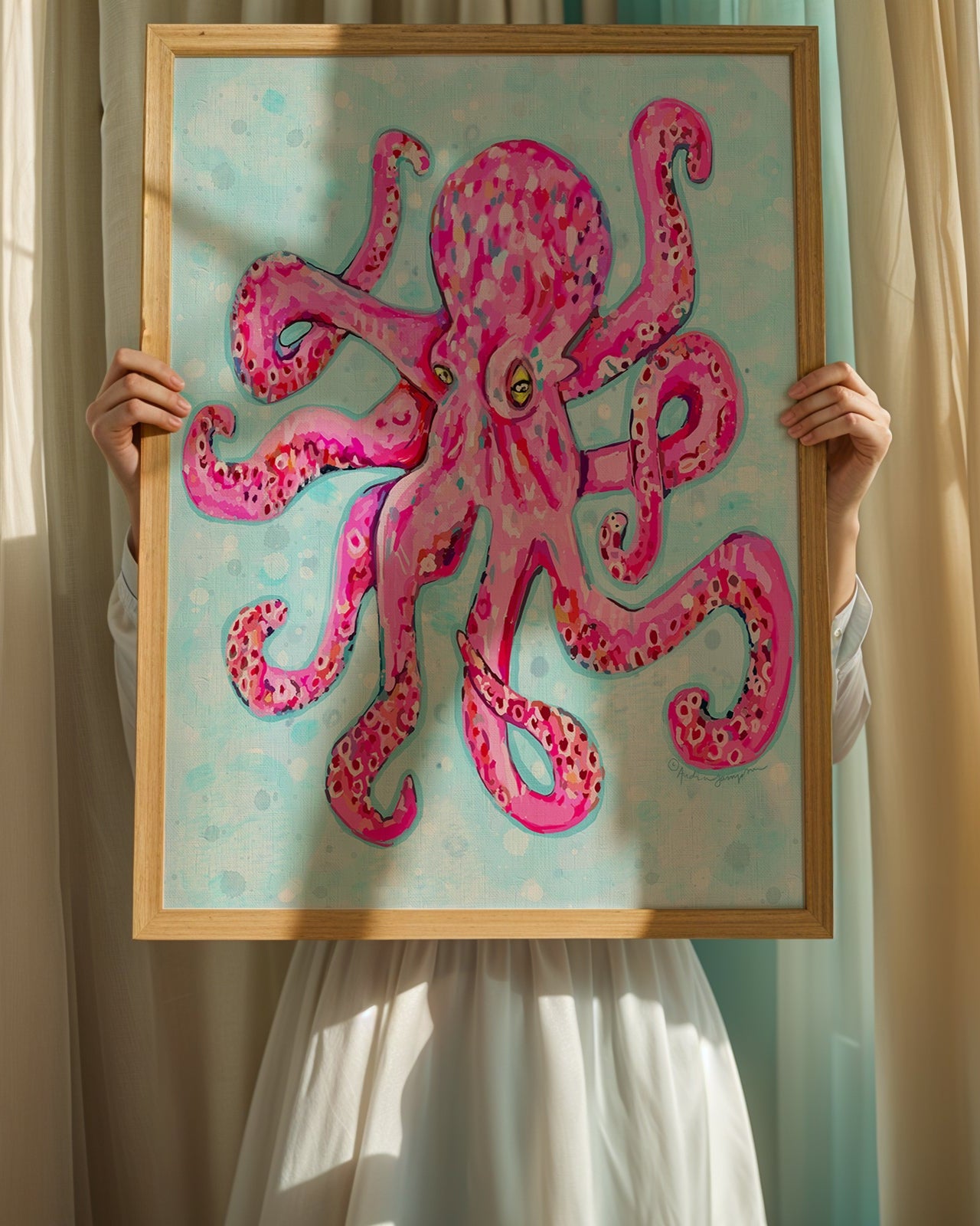 Octopus Art Print on Paper or Canvas - Coastal Wall Art, Nautical Beach Decor, Seafood Kitchen Poster