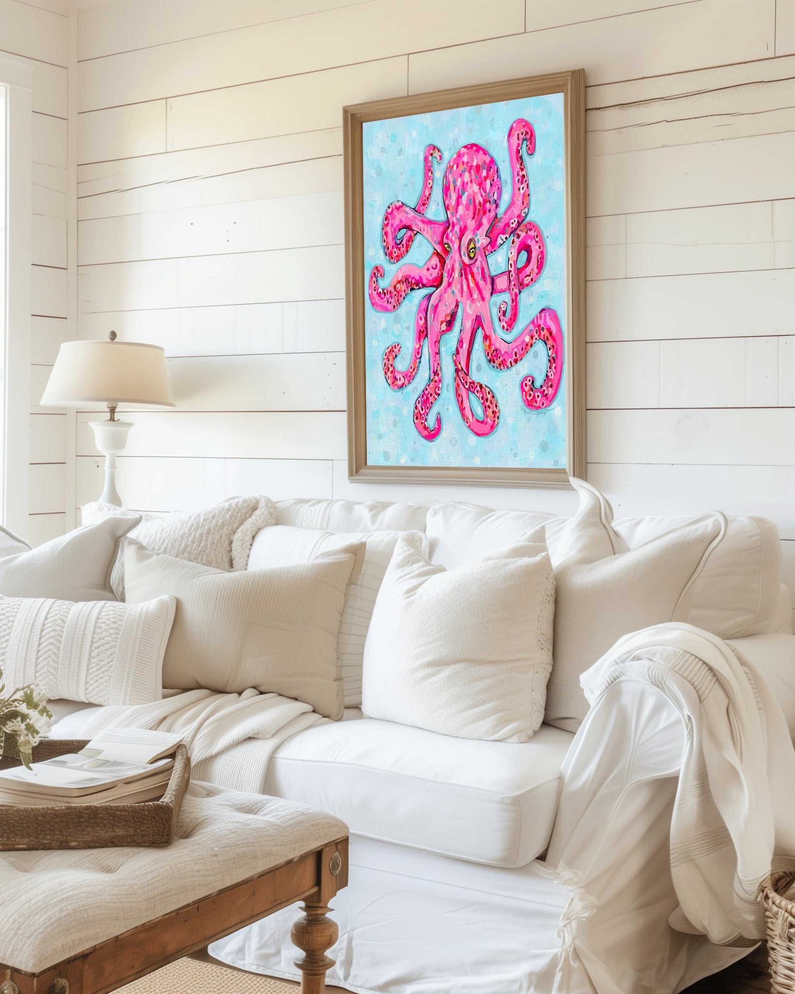 Octopus Art Print on Paper or Canvas - Coastal Wall Art, Nautical Beach Decor, Seafood Kitchen Poster