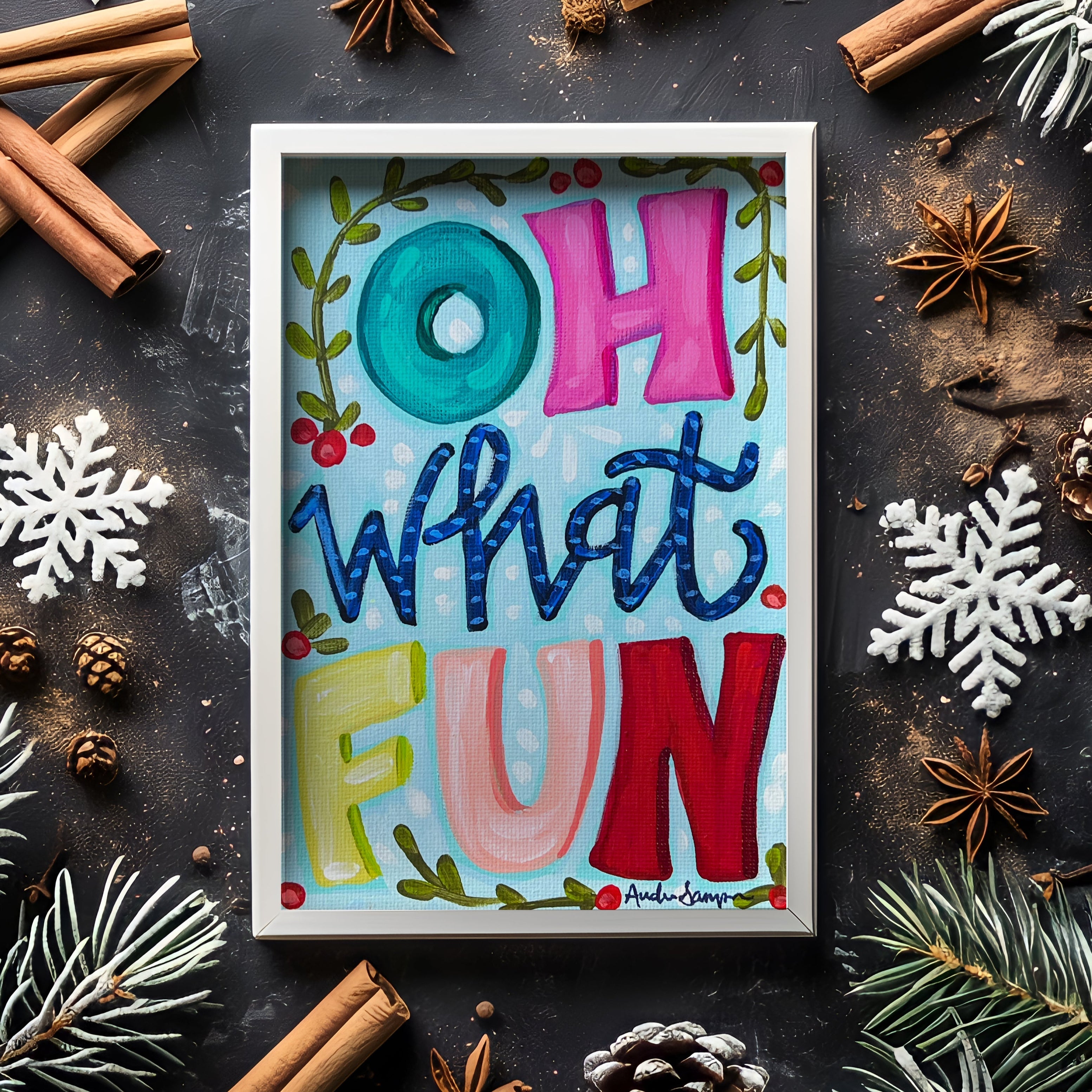 Oh What Fun Christmas Reproduction Print - On Paper or Canvas