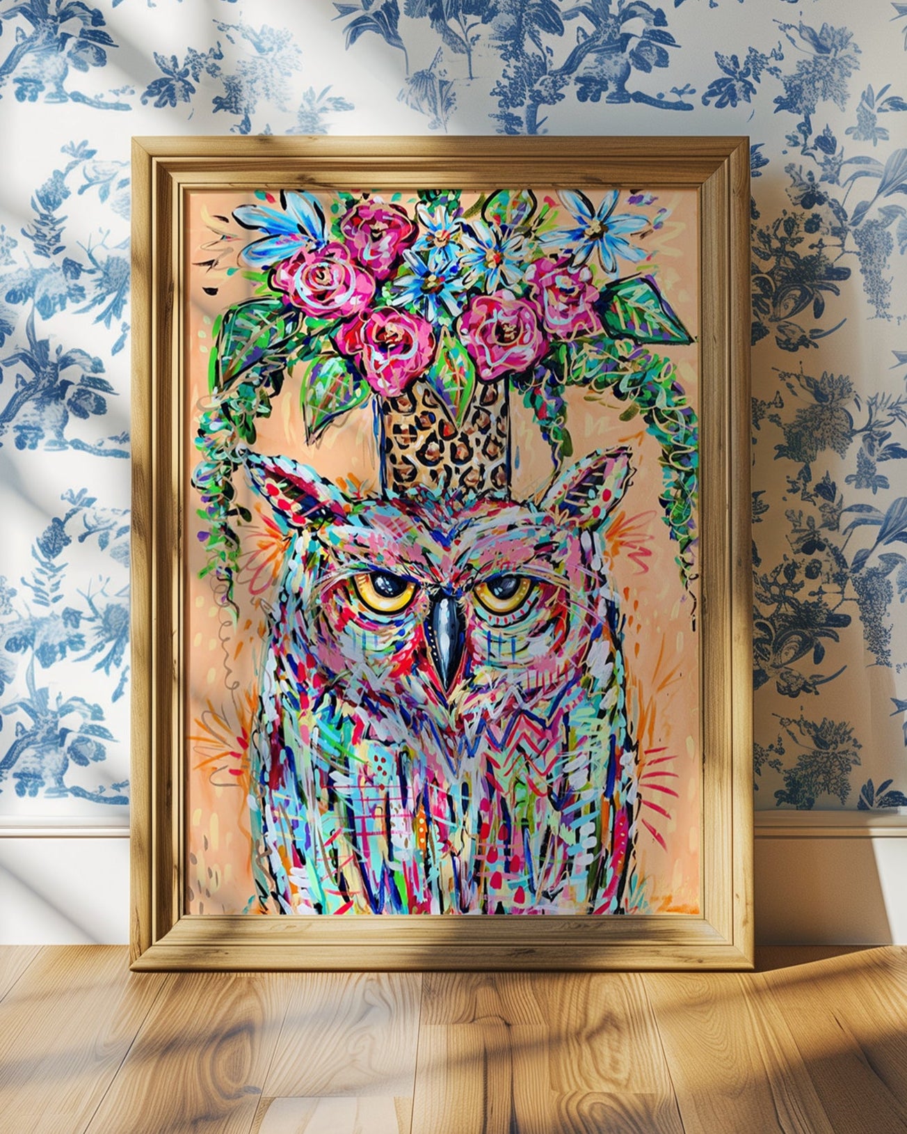 Owl and Bouquet Reproduction - Print on Paper or Canvas