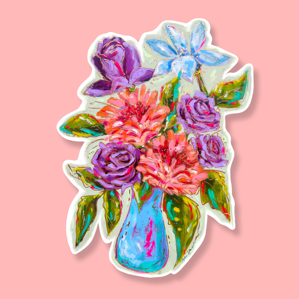 Orange Purple Floral Bouquet Sticker