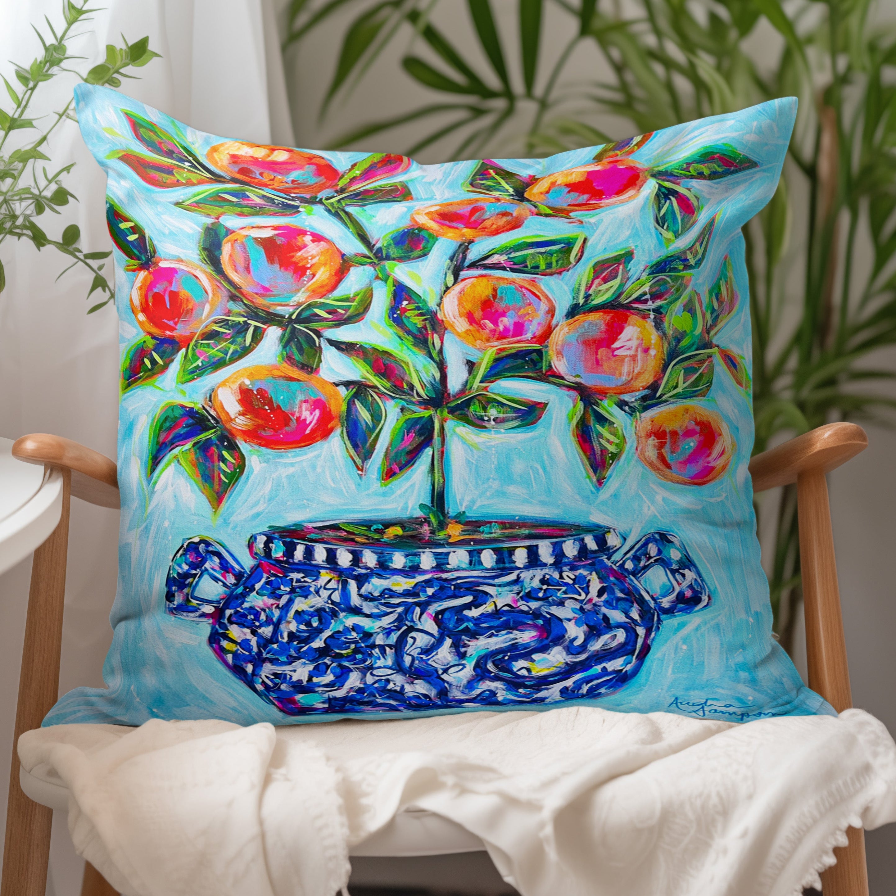 Orange Tree Throw Pillow