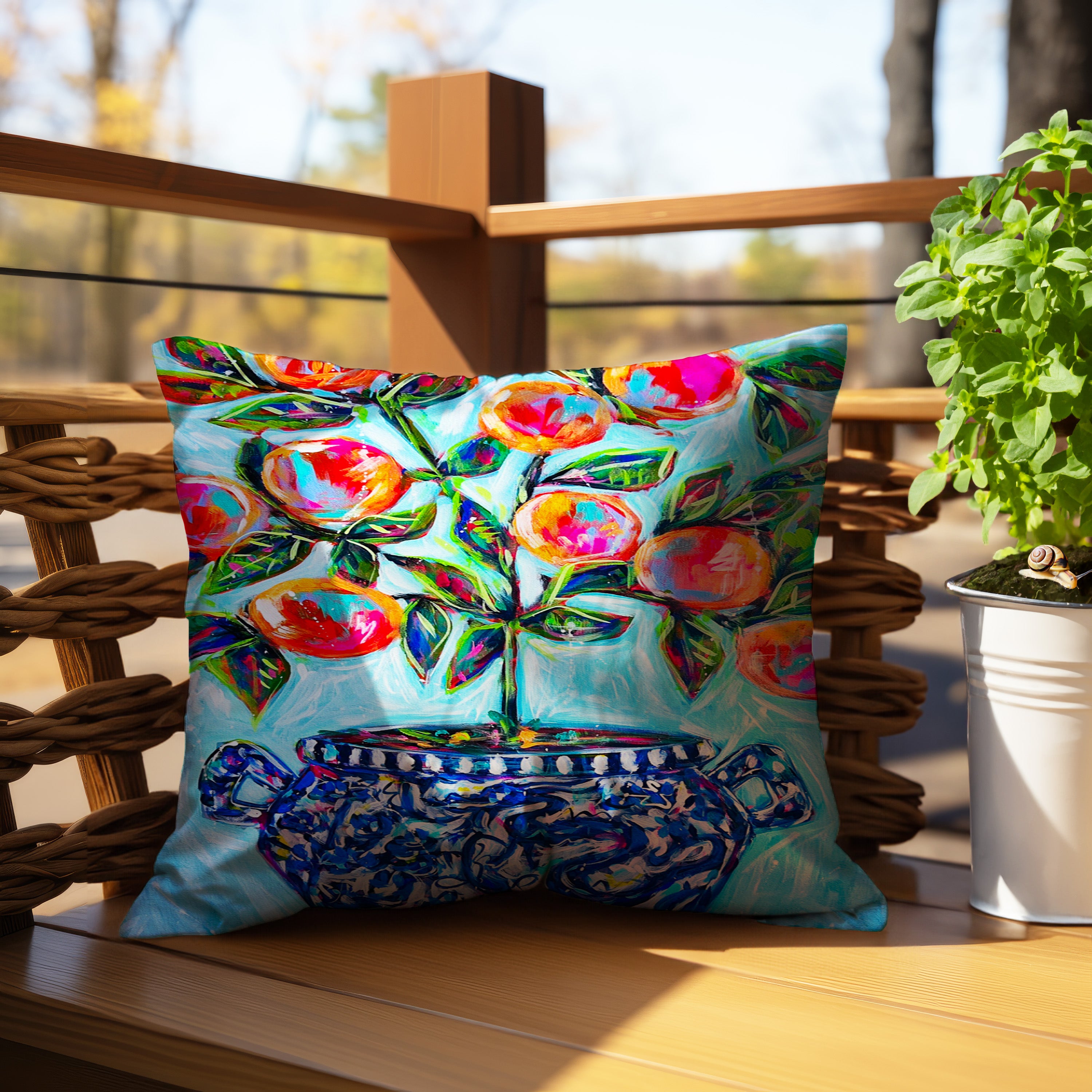 Orange Tree Throw Pillow