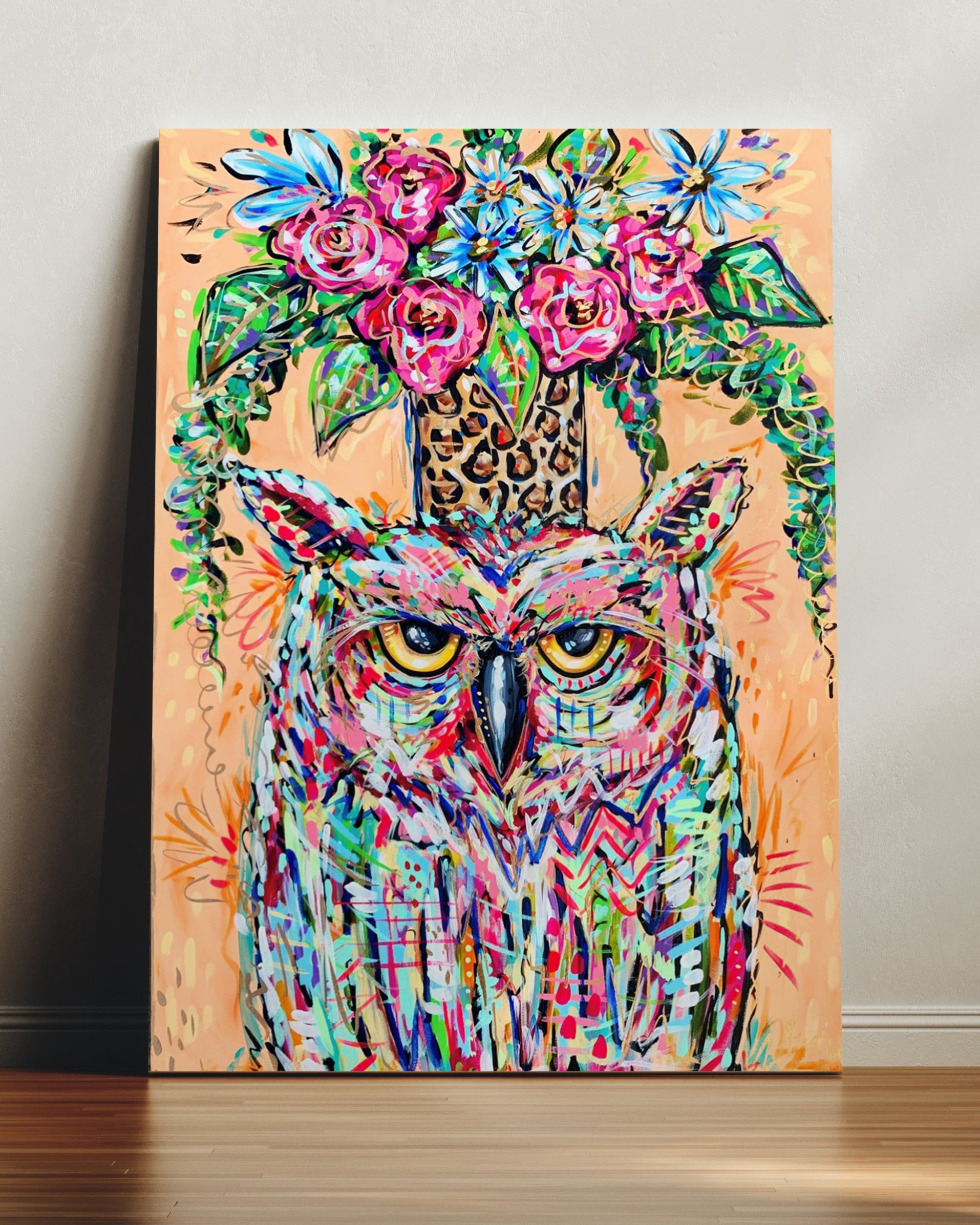Owl and Bouquet Reproduction - Print on Paper or Canvas