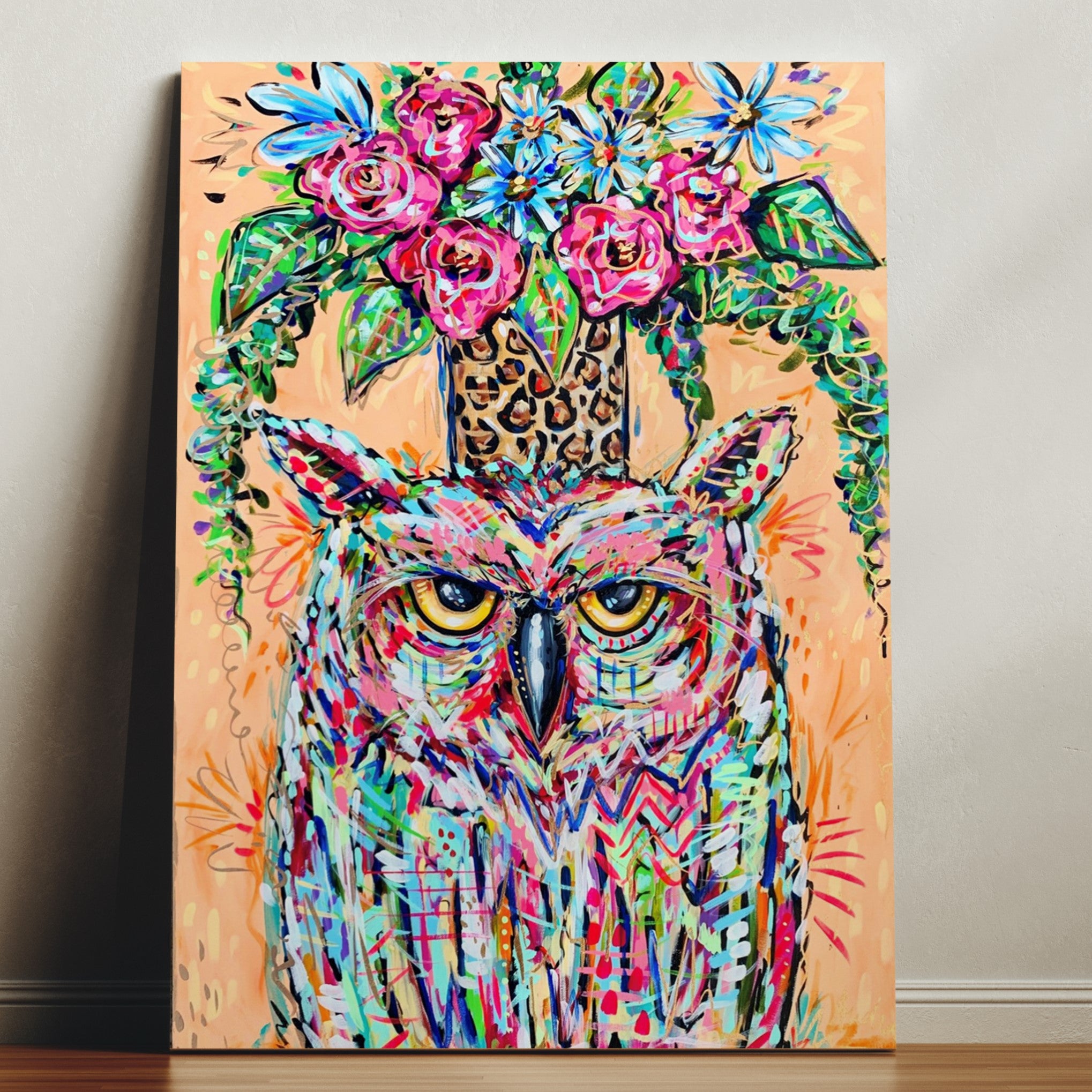 Owl and Bouquet Reproduction - Print on Paper or Canvas