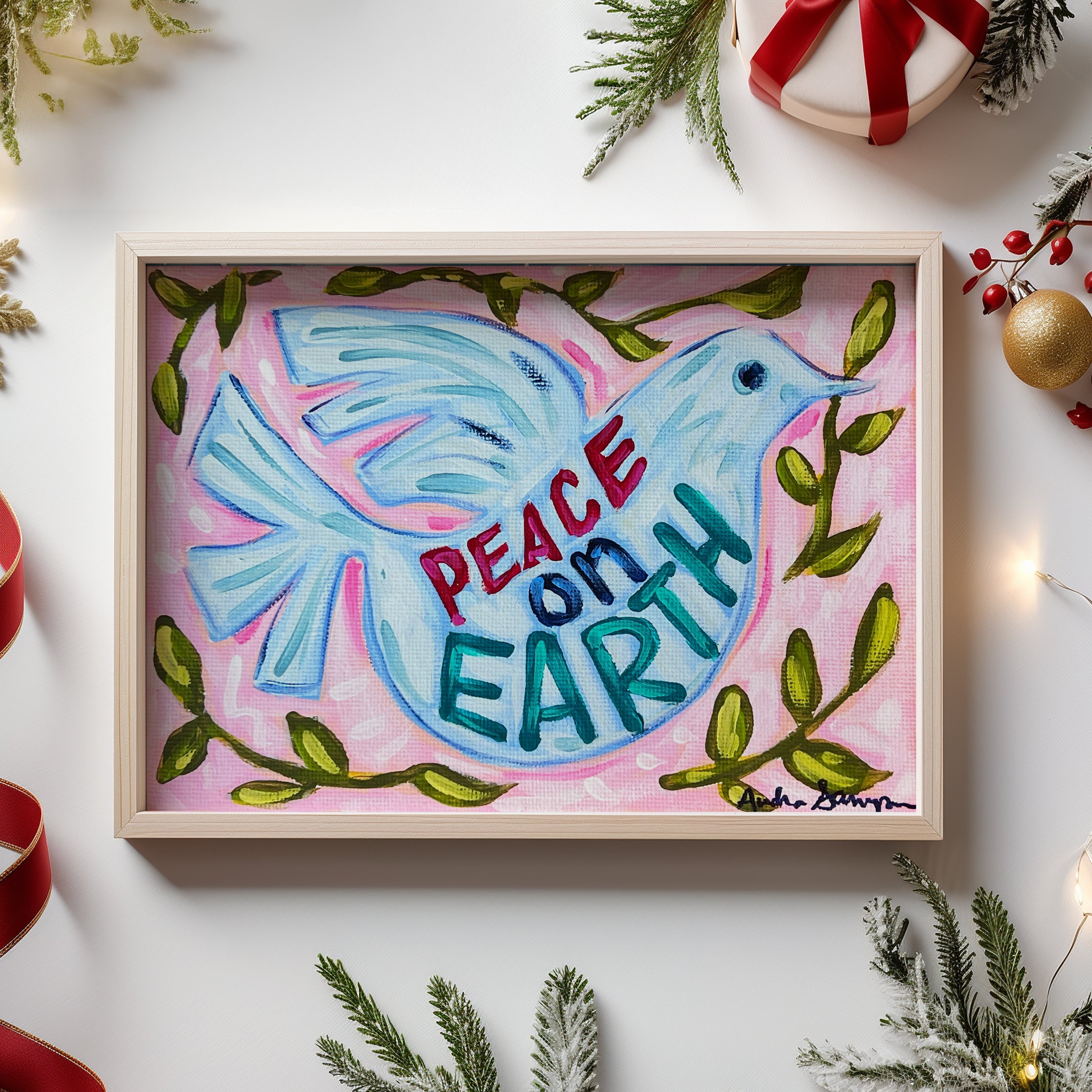 Peace On Earth Dove Christmas Reproduction Print - On Paper or Canvas
