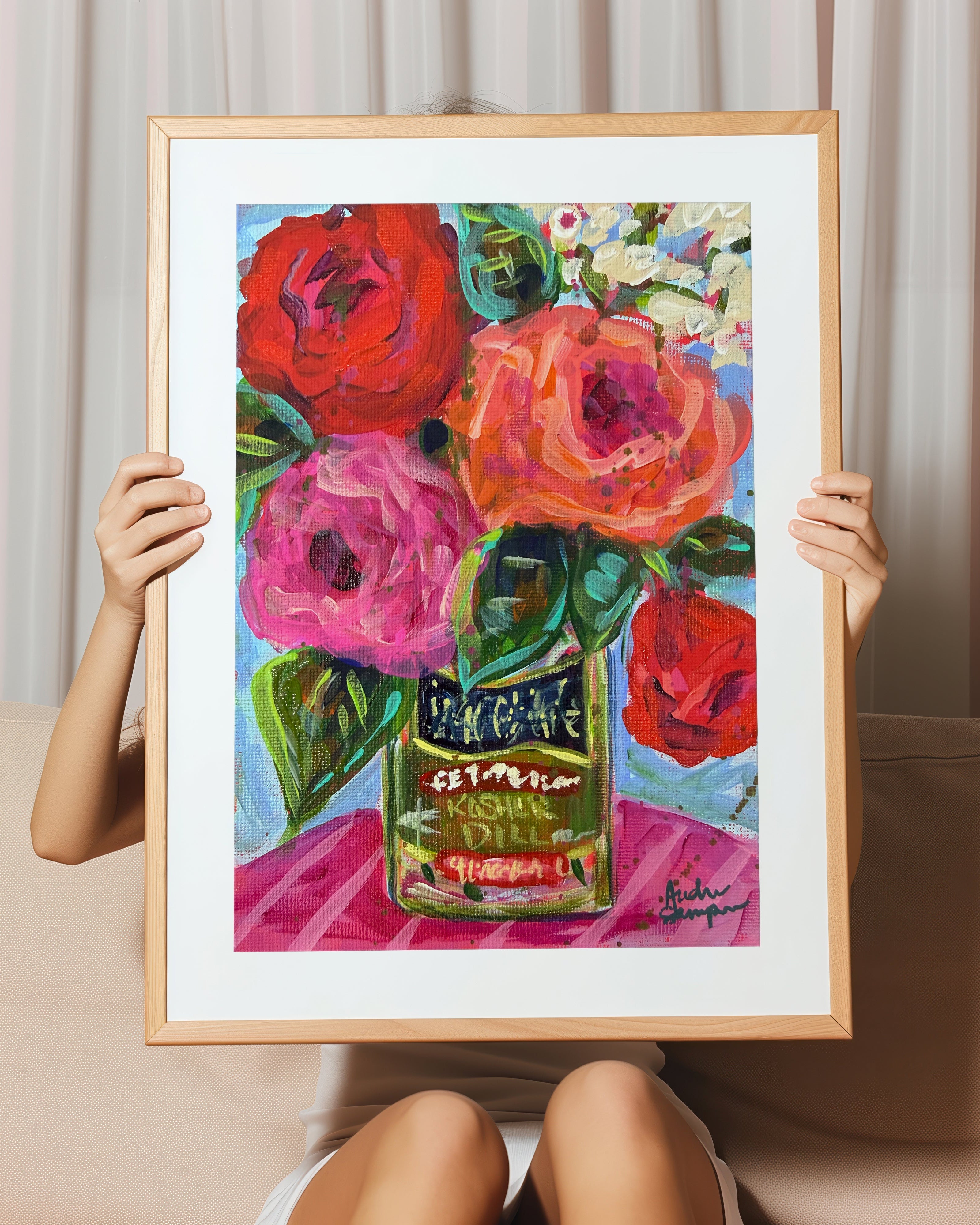 Pickle Jar Floral Bouquet Art Print | Bold Colorful Southern Kitchen Wall Art