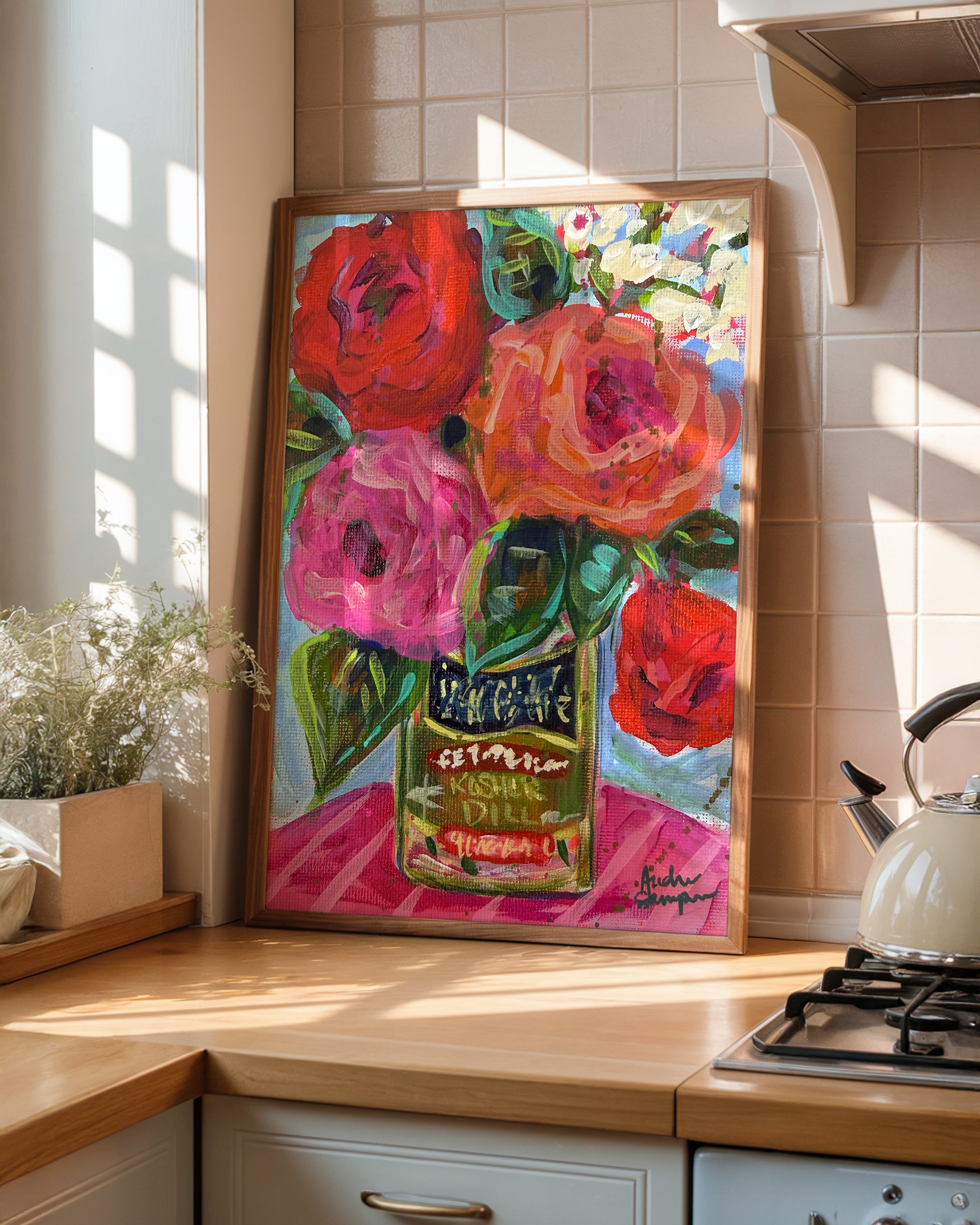Pickle Jar Floral Bouquet Art Print | Bold Colorful Southern Kitchen Wall Art
