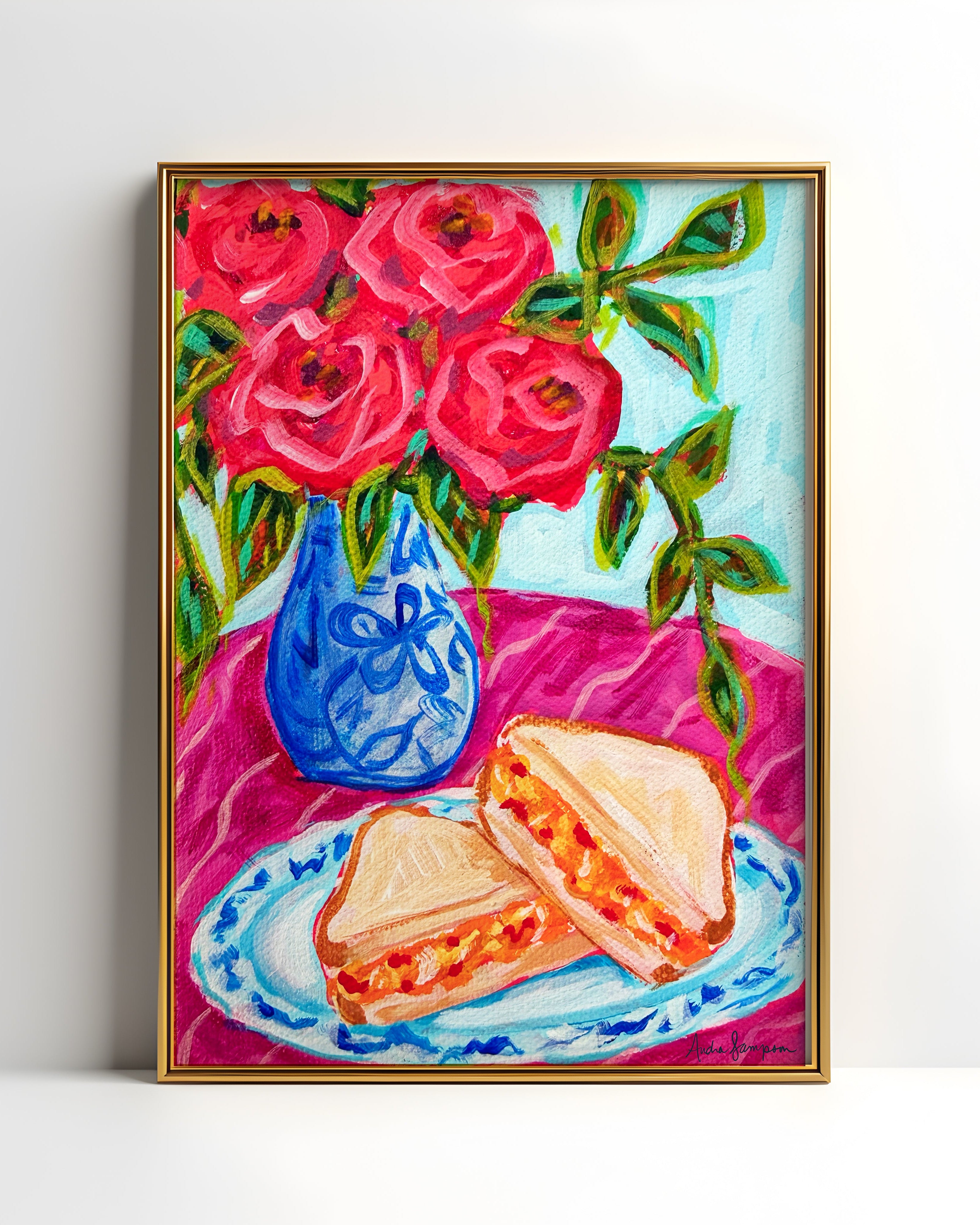 Pimento Cheese Sandwich Whimsical Southern Kitchen Art Print - Paper or Canvas