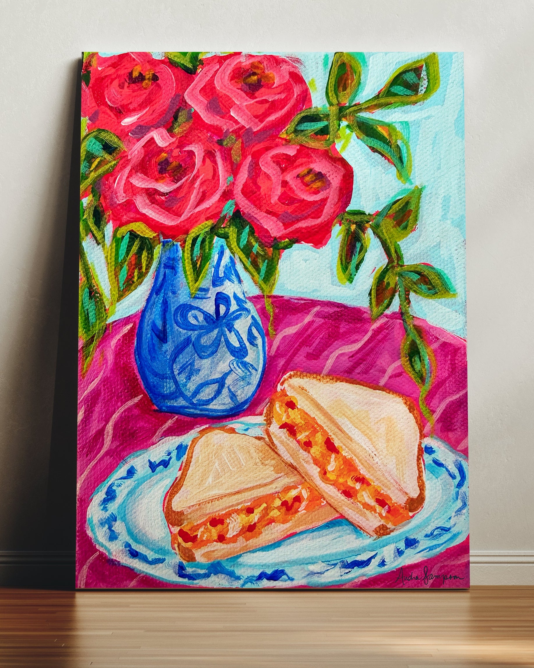 Pimento Cheese Sandwich Whimsical Southern Kitchen Art Print - Paper or Canvas