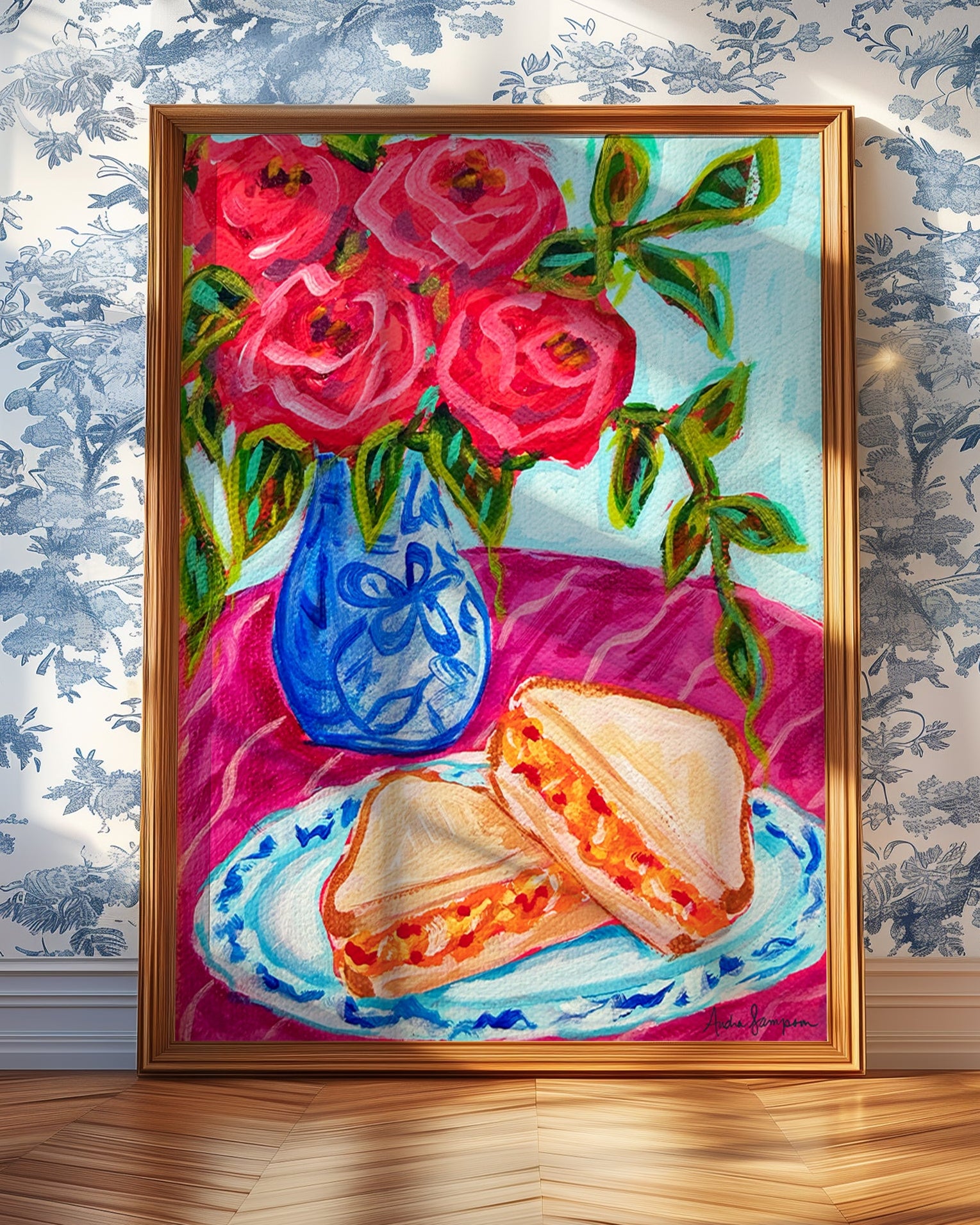 Pimento Cheese Sandwich Whimsical Southern Kitchen Art Print - Paper or Canvas