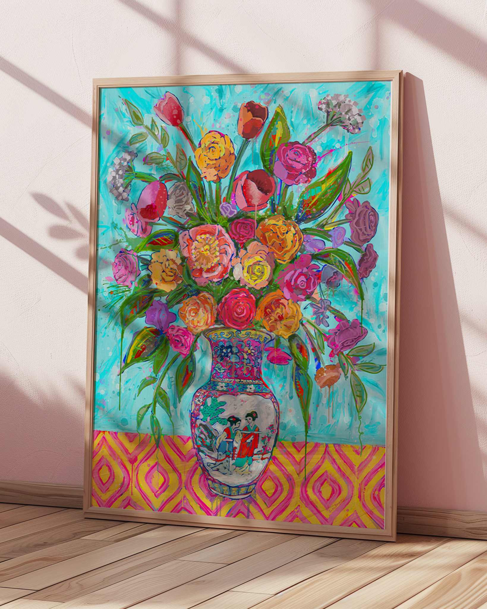 Chinoiserie Vase Bouquet Art Print on Paper or Canvas - Blue and White Floral Decor, Maximalist Art Poster (Copy)