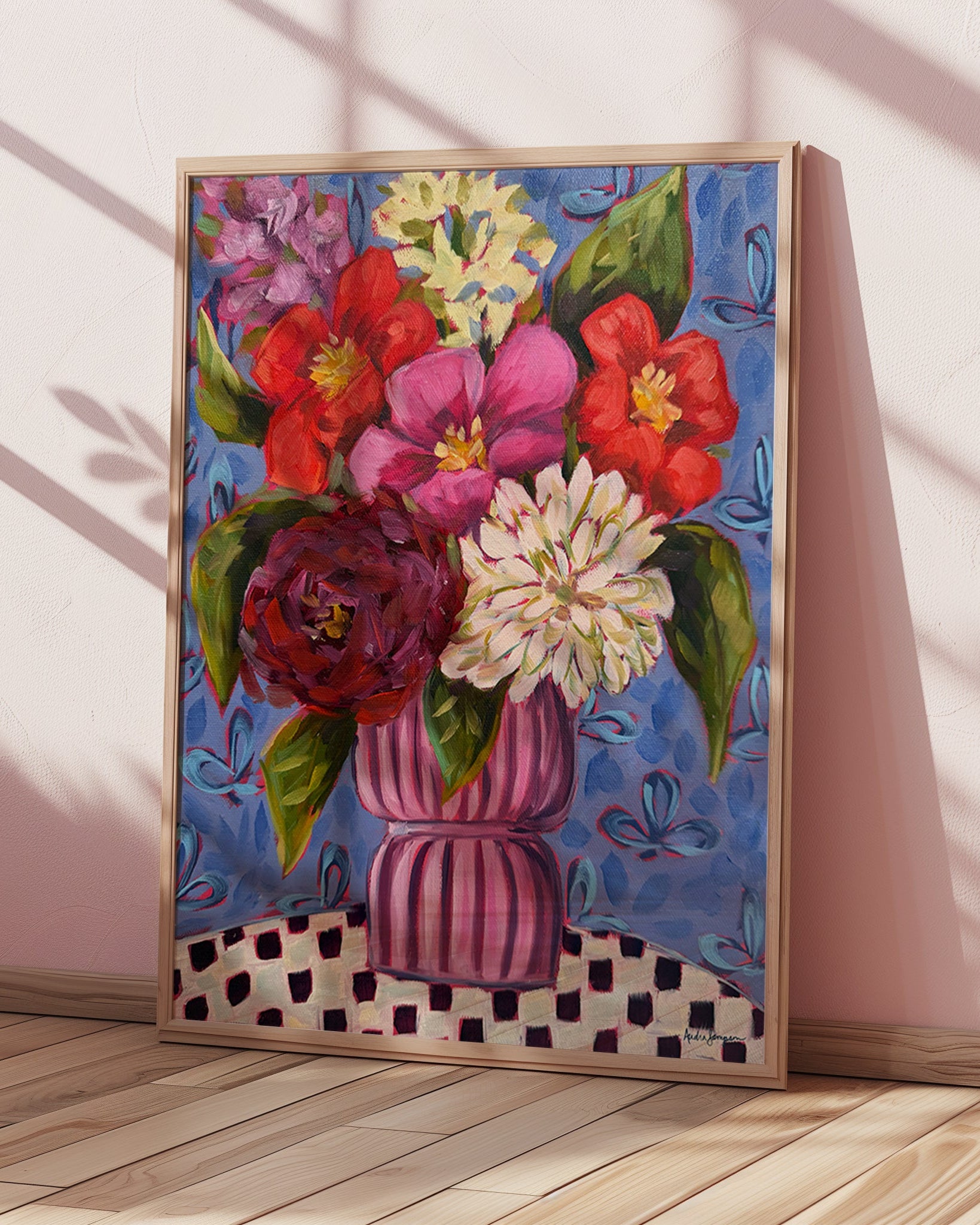 Pink Vase Floral Bouquet Art Print | Bold Colorful Maximalist Wall Art