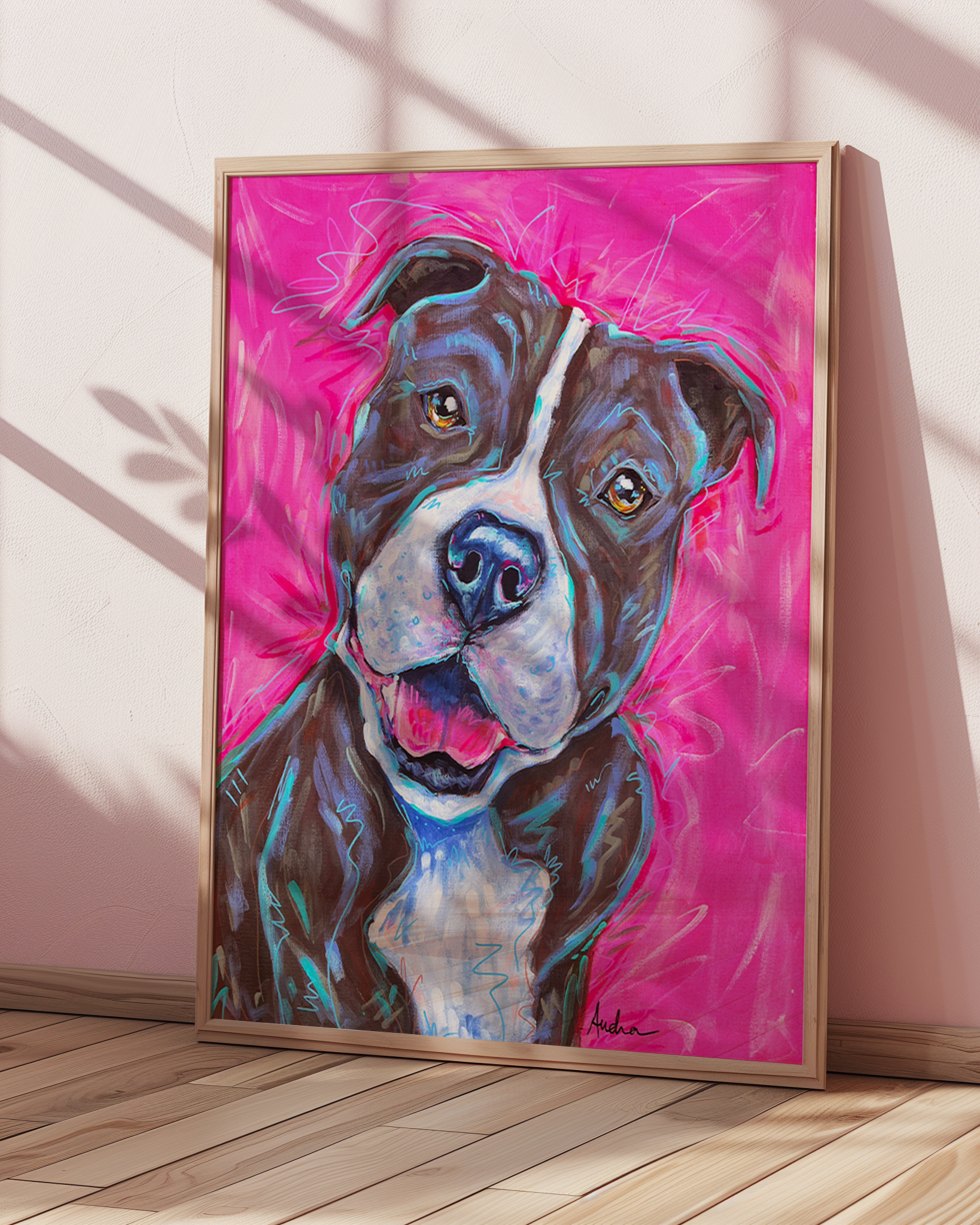 Pit Bull Pitbull Print on Paper or Canvas - Pet Art, Dog Poster, Colorful Wall Art, Dog Gift, Dopamine Decor