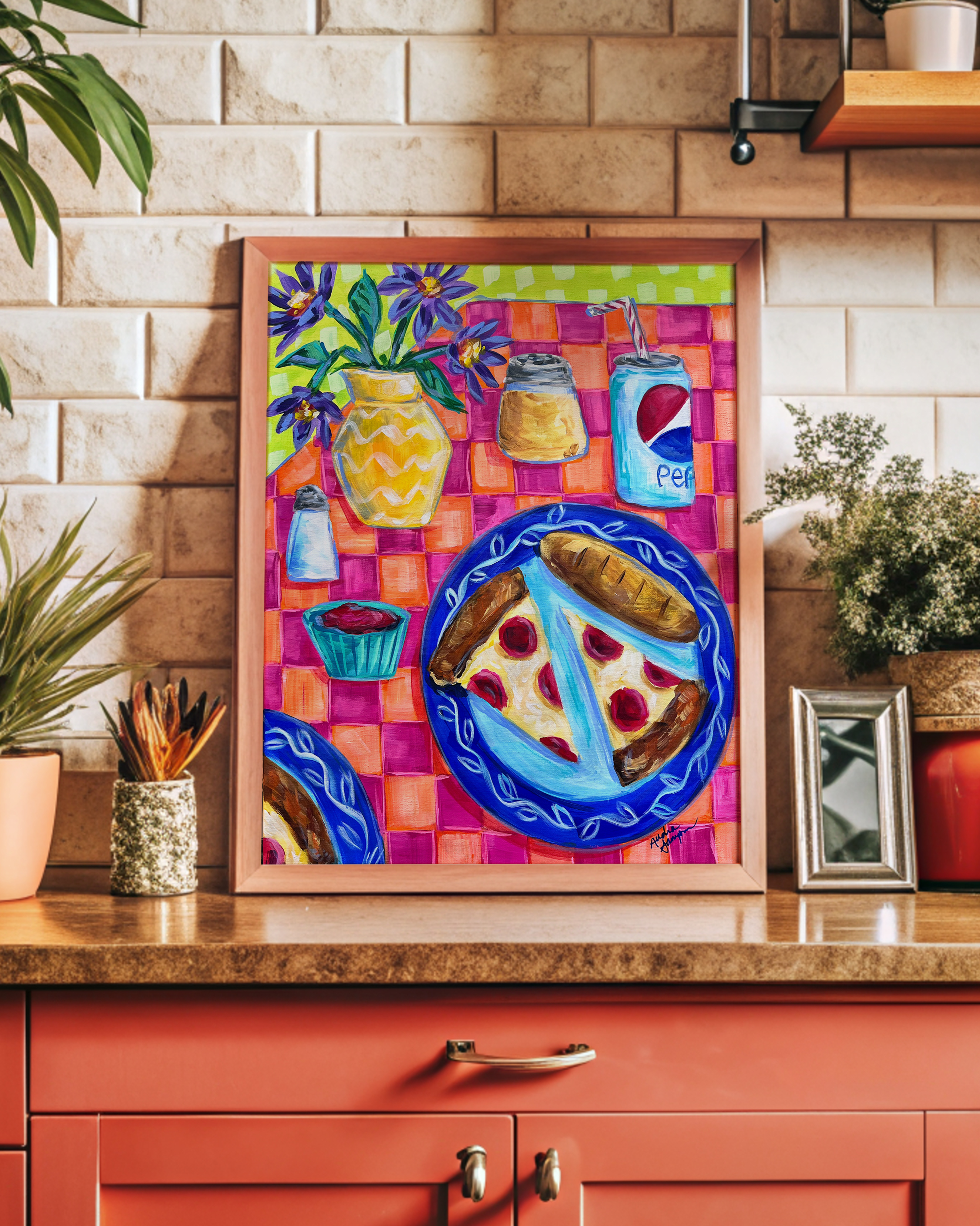 Pizza and Pepsi Reproduction - Paper Print or Canvas - Kitchen Dining Room Trendy Wall Art Poster