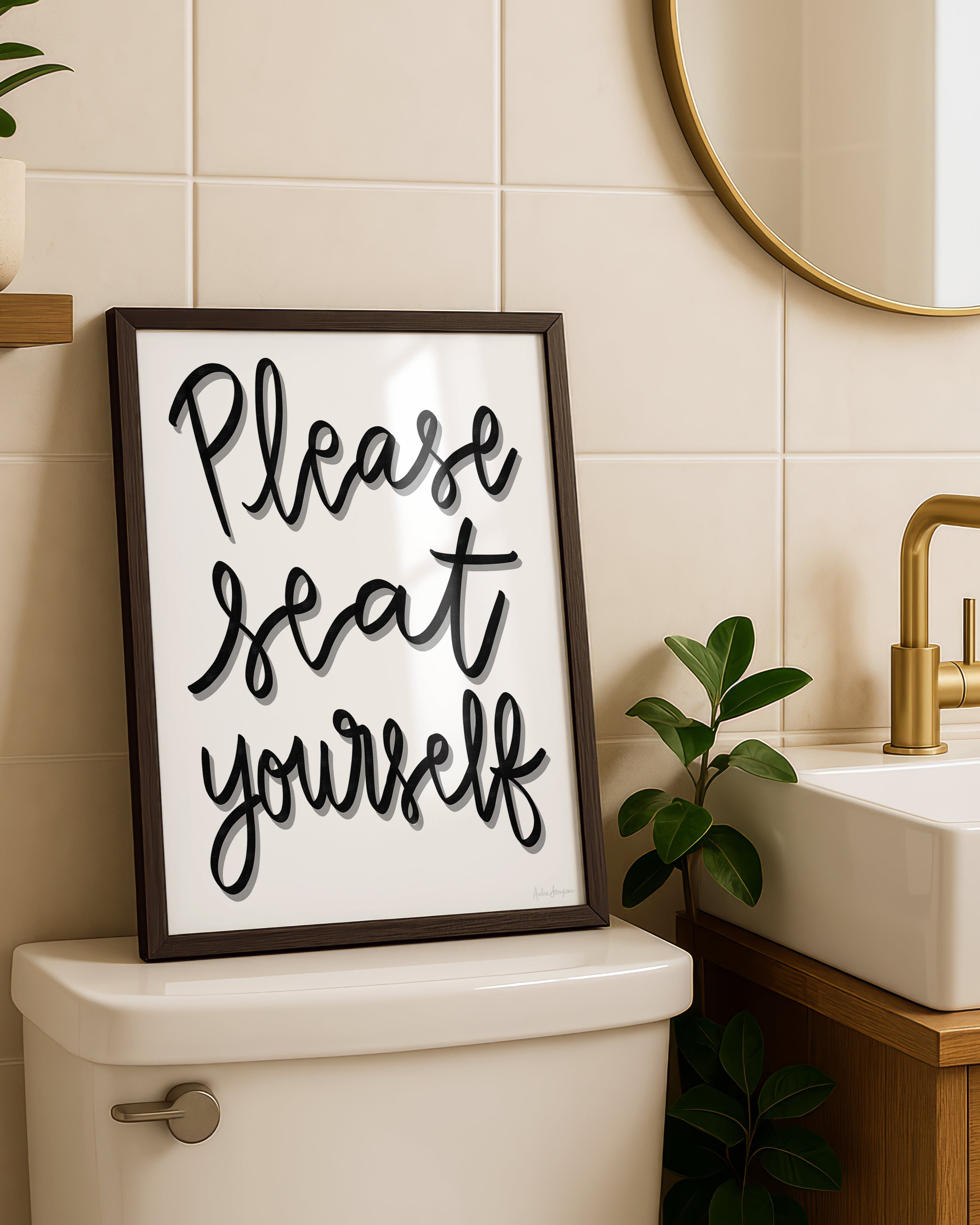 Please Seat Yourself Art Print on Paper or Canvas - Bathroom Decor, Maximalist Art Poster - Black