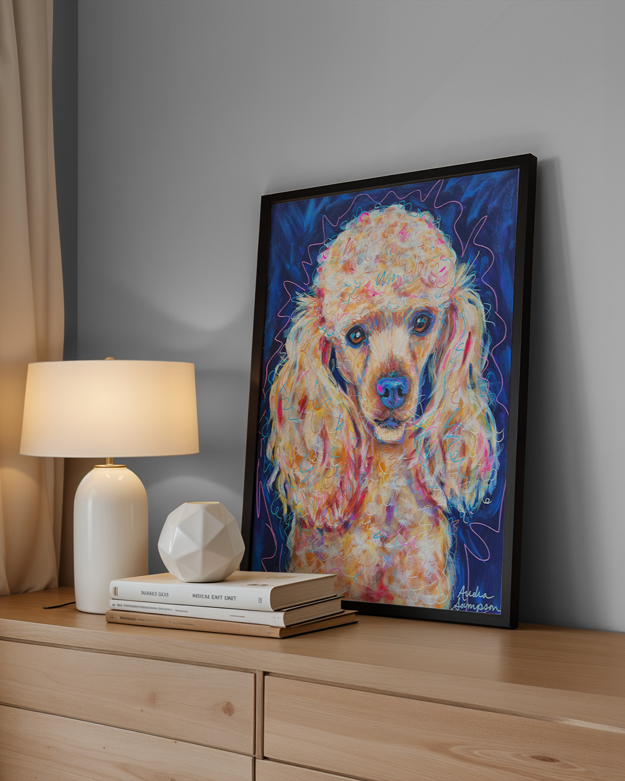 Poodle Print on Paper or Canvas - Pet Art, Dog Poster, Colorful Wall Art, Dog Gift, Dopamine Decor