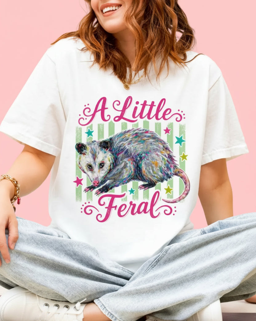 Title: A Little Feral T-Shirt | Colorful Possum Graphic Tee