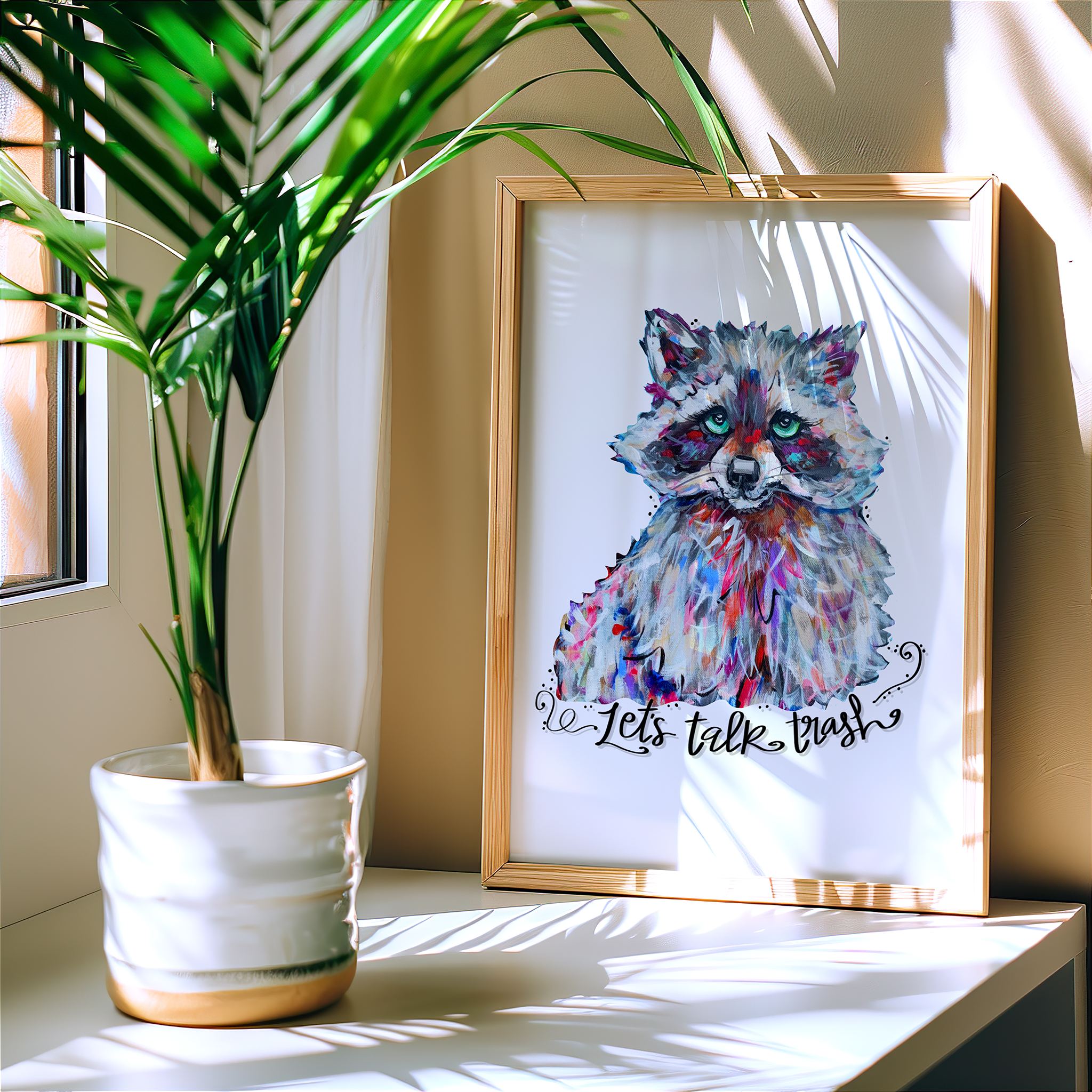 Let's Talk Trash Raccoon Art Print - Funny Wall Decor, Cute Office Decor, Kitchen Art Poster