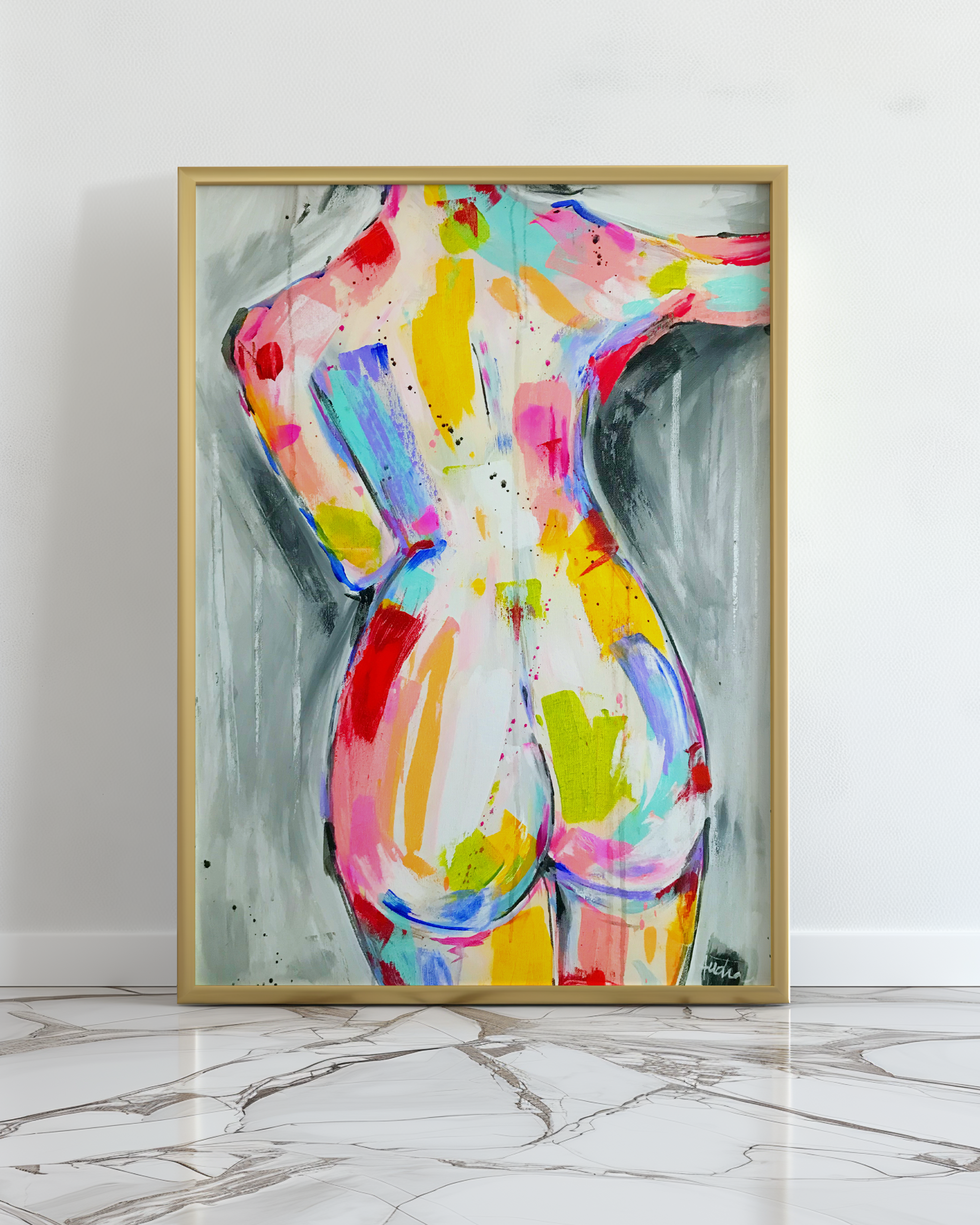 Colorful Nude Reproduction Print - Eclectic Maximalist Colorful Wall Art Poster, Bathroom Decor