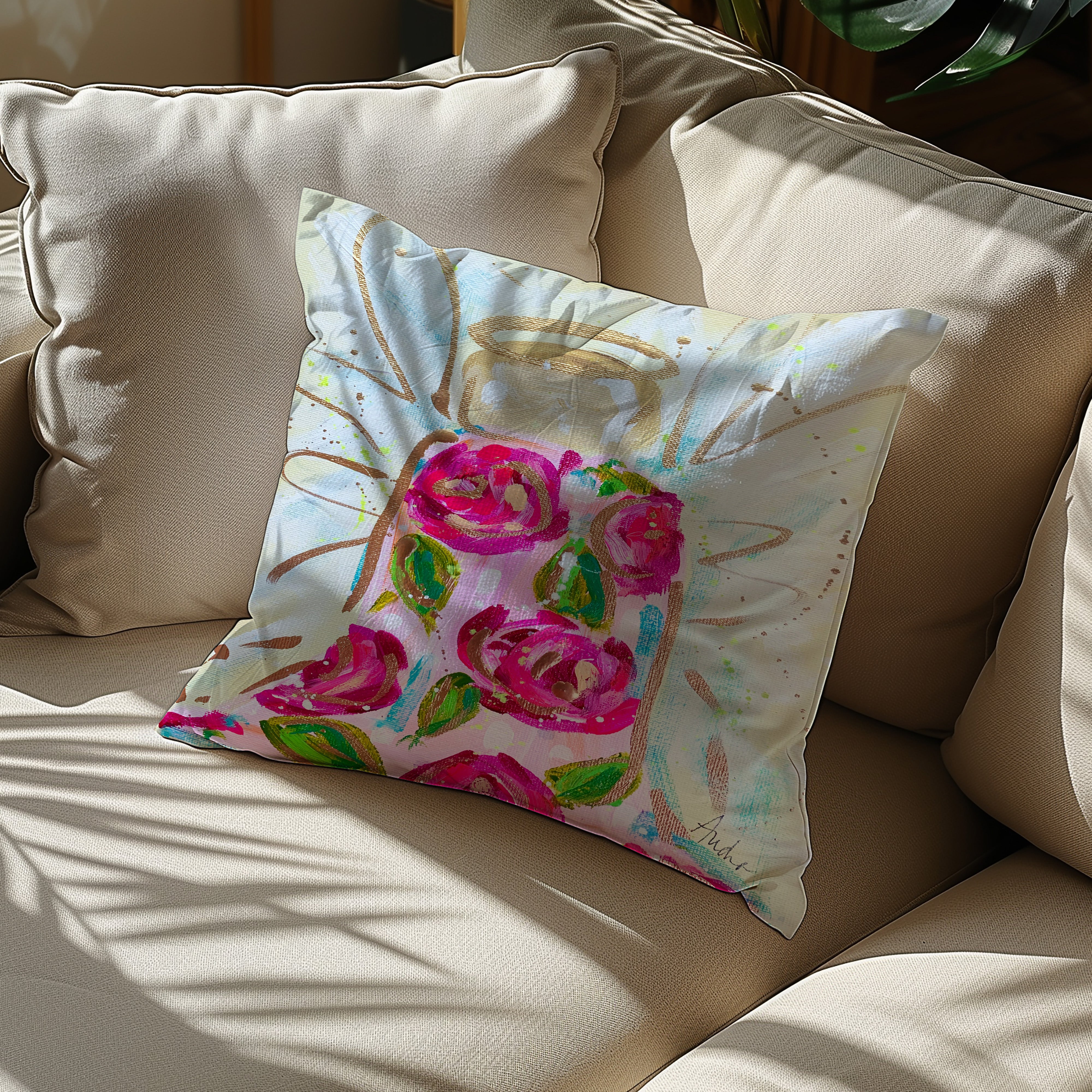 Rose Angel Throw Pillow