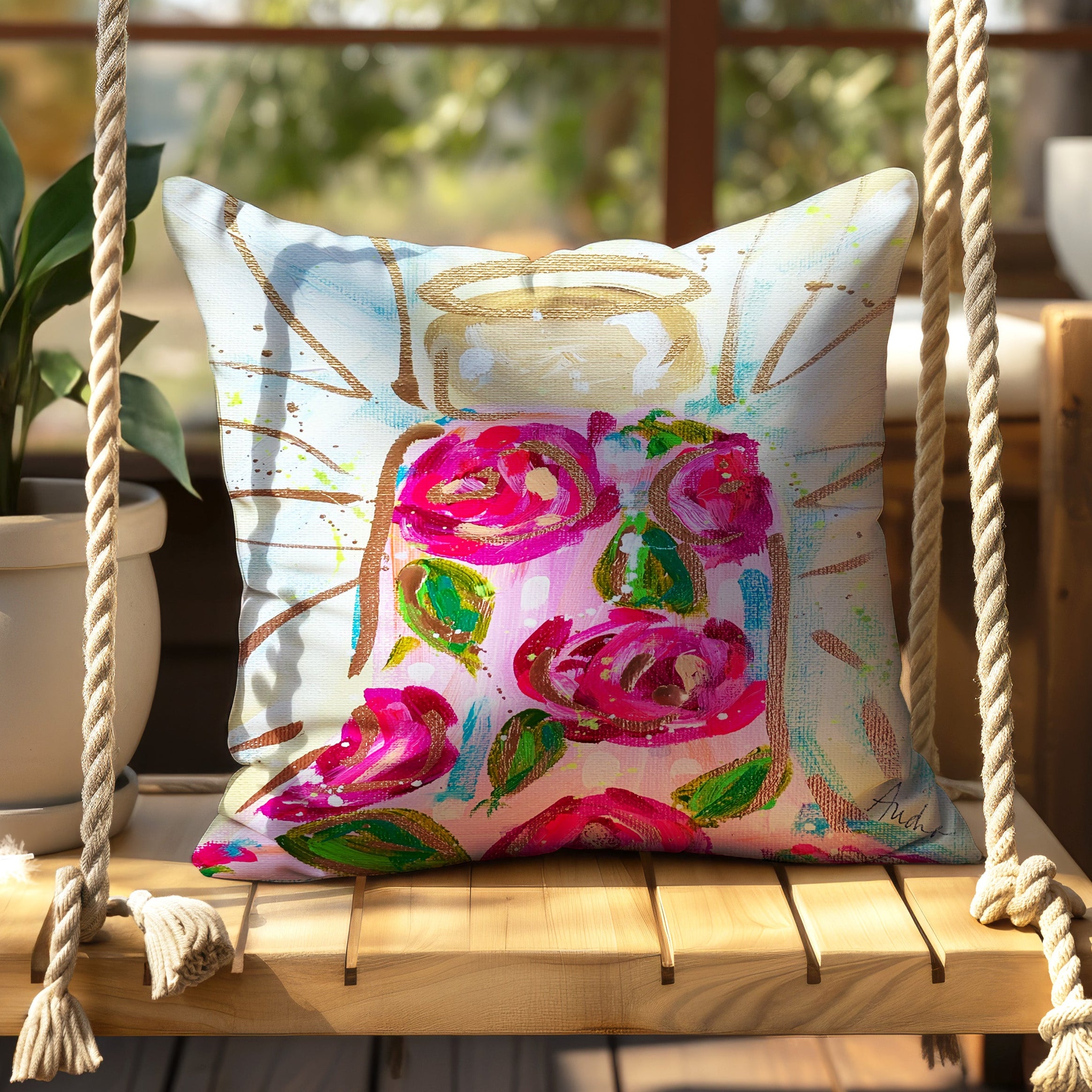 Rose Angel Throw Pillow