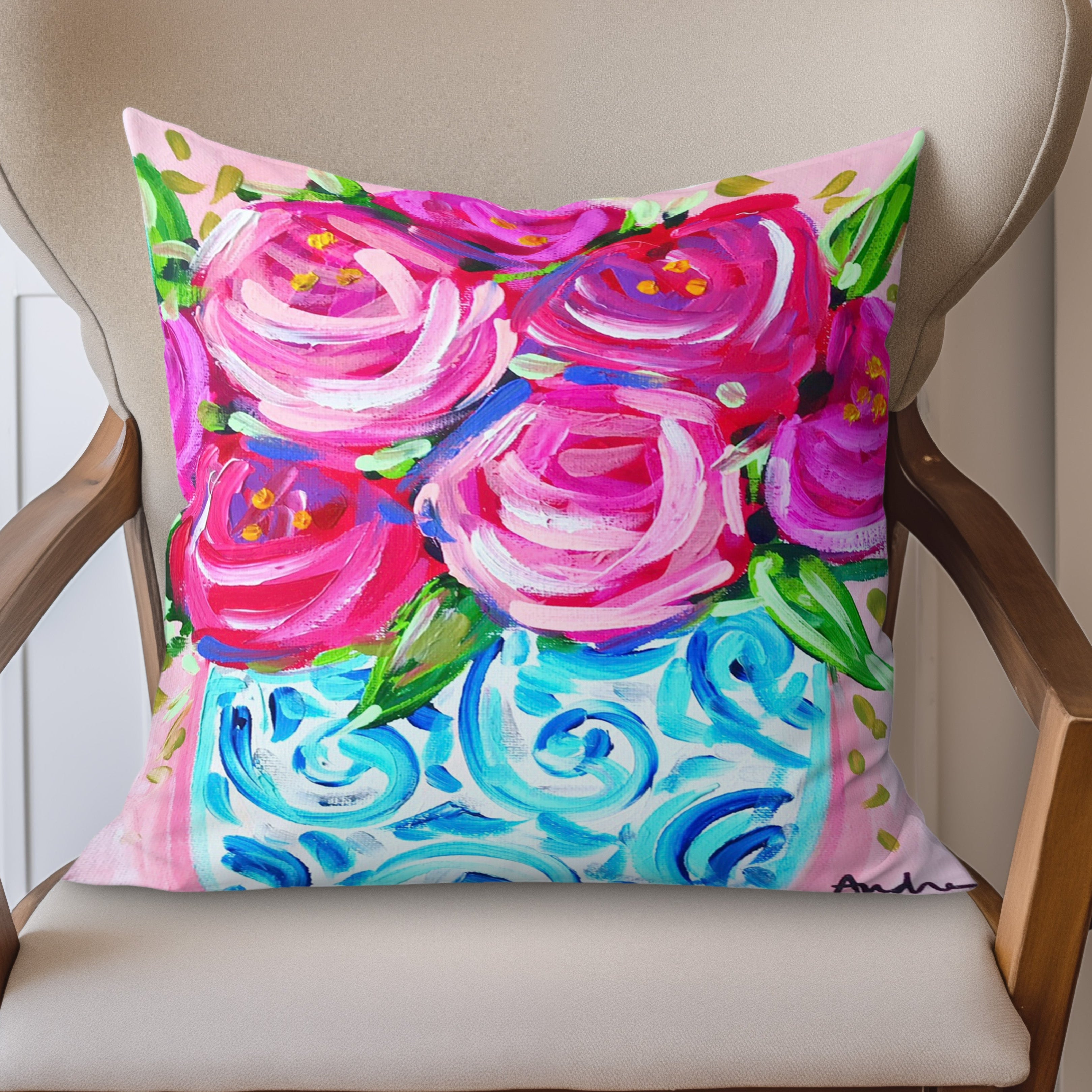 Roses Ginger Jar Throw Pillow