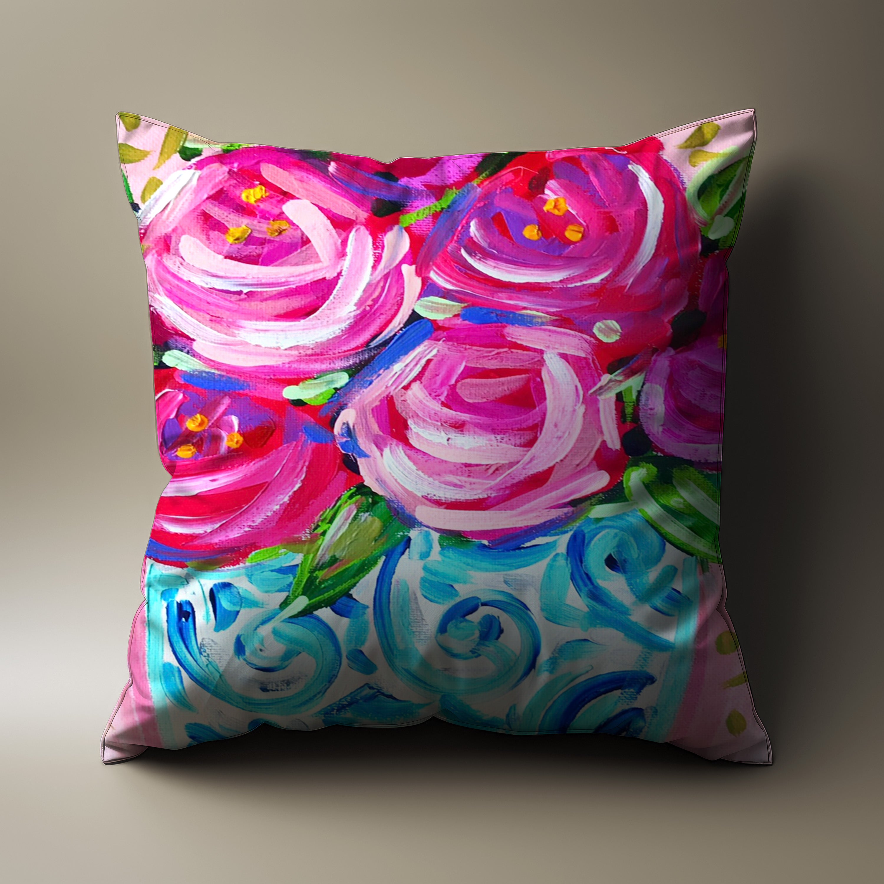 Roses Ginger Jar Throw Pillow