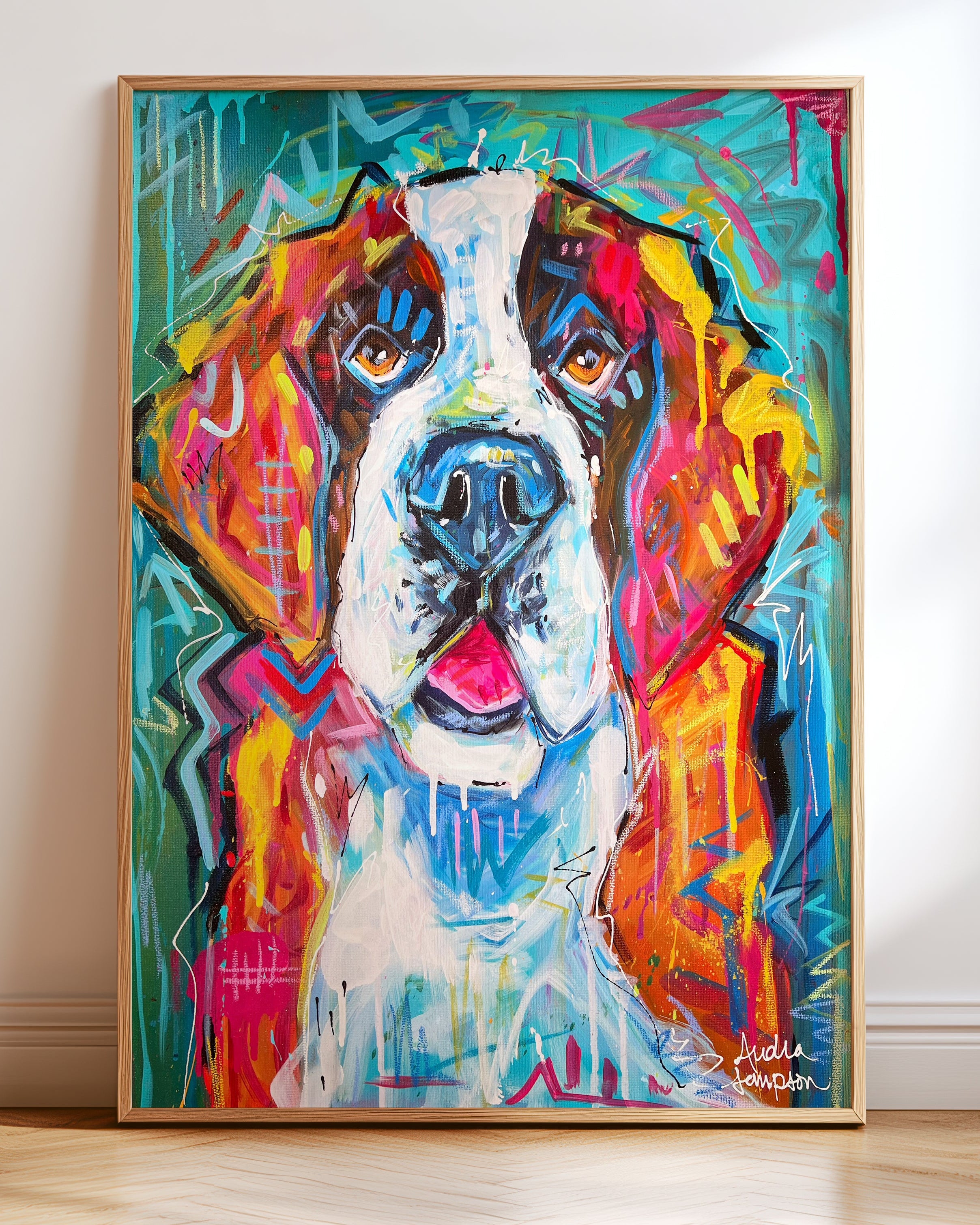 Saint Bernard Art Print | Bold Colorful Dog Wall Art | Dopamine Decor